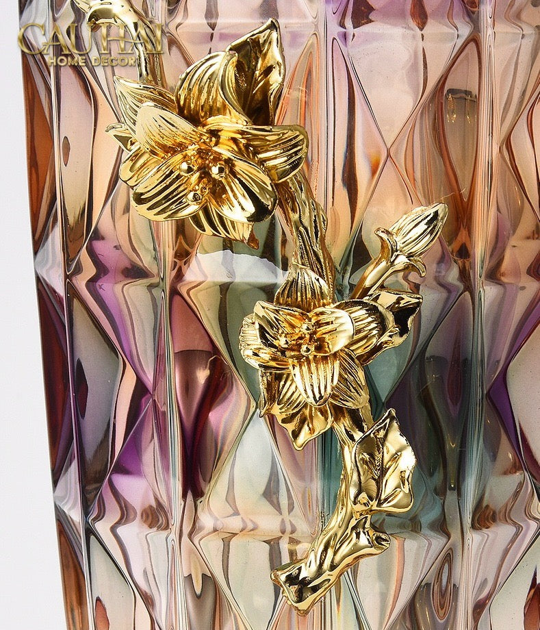 HOME COUTURE - BÌNH HOA PHA LÊ BRASS VIOLET PLUM-CẬU HAI HOME DECOR