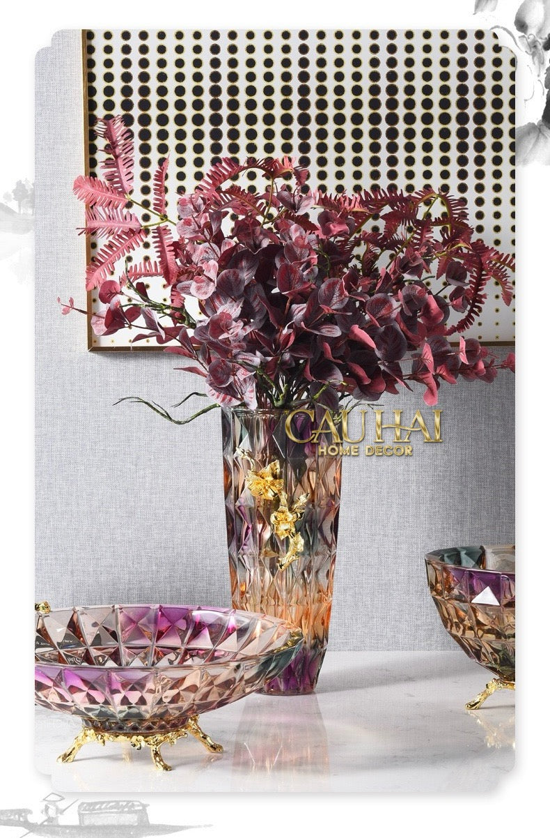 HOME COUTURE - BÌNH HOA PHA LÊ BRASS VIOLET PLUM-CẬU HAI HOME DECOR