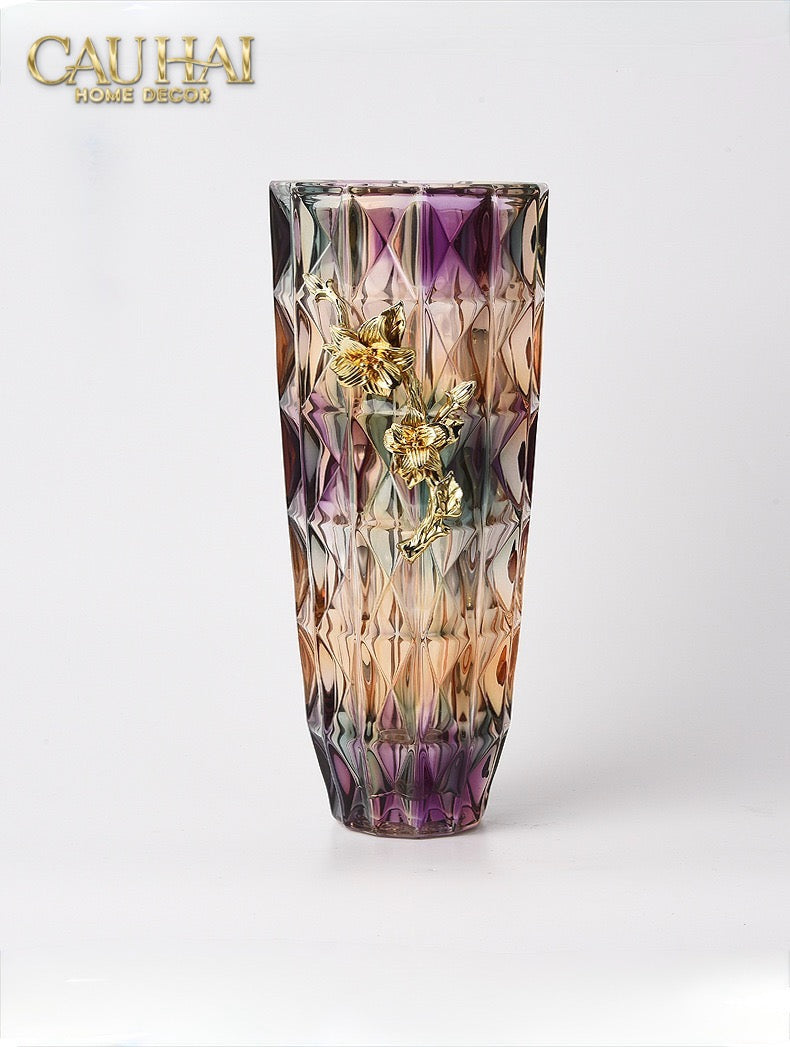 HOME COUTURE - BÌNH HOA PHA LÊ BRASS VIOLET PLUM-CẬU HAI HOME DECOR