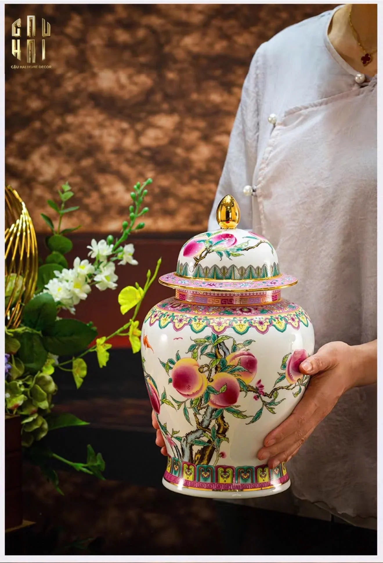 Home Couture - Bình Hoa Porcelain Peach Patterns Ss25 - CẬU HAI HOME DECOR