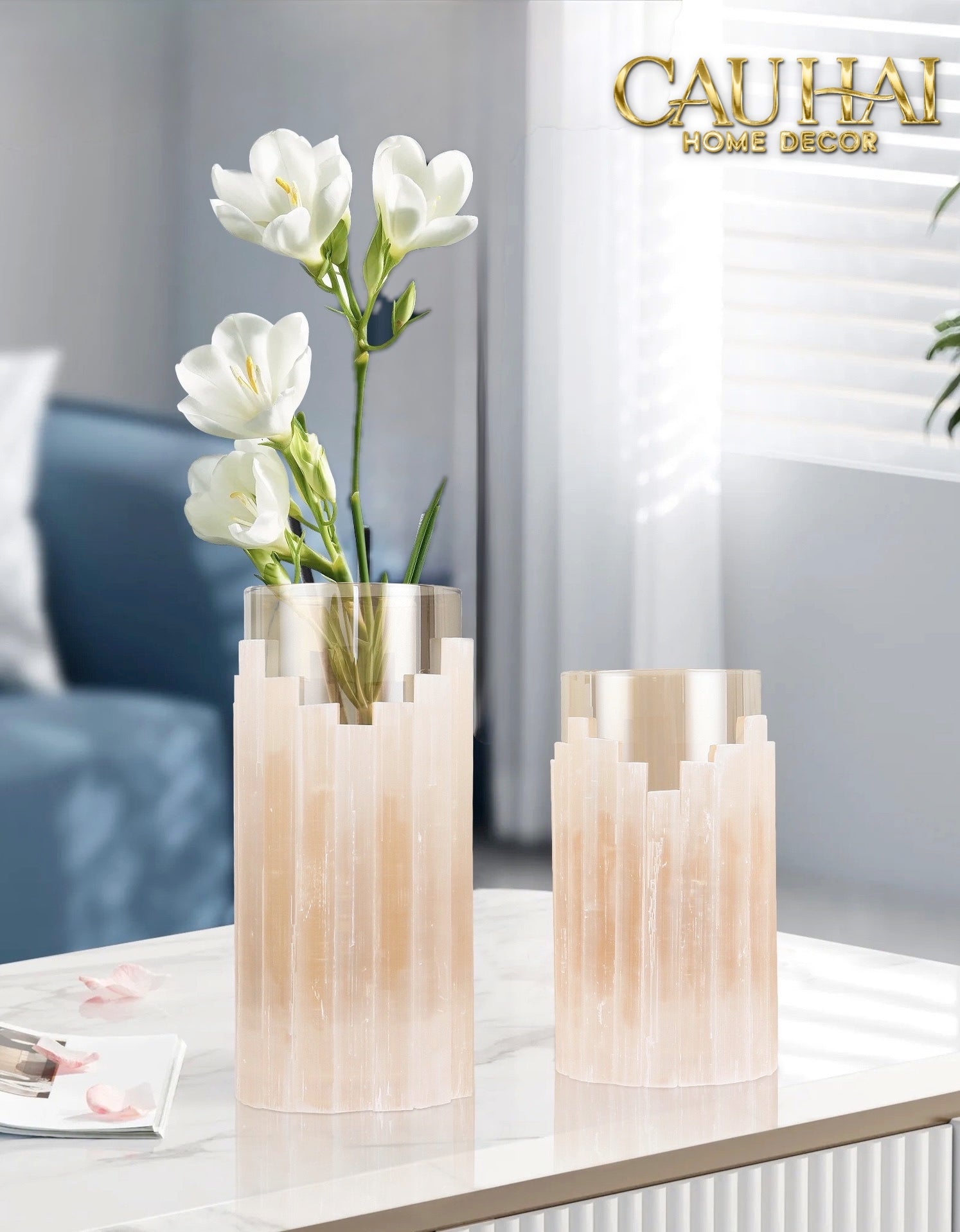 Home Couture - Bình Hoa Thạch Anh Trắng Elite Quartz Allure Gemstone Vases H30 - CẬU HAI HOME DECOR