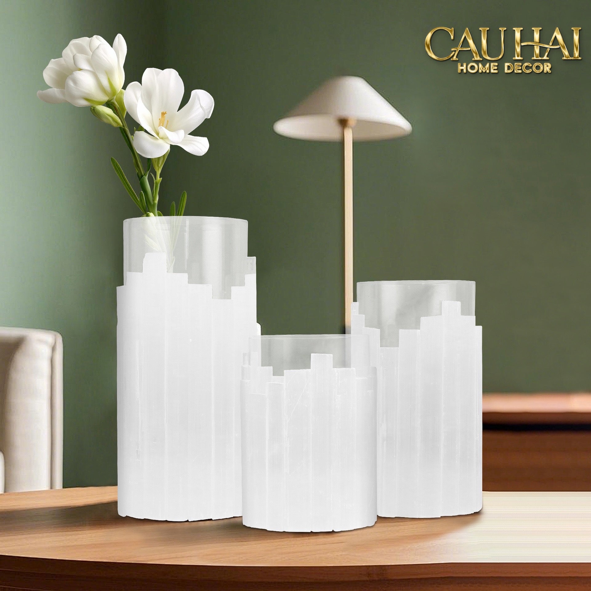 Home Couture - Bình Hoa Thạch Anh Trắng Elite Quartz Allure Gemstone Vases H30 - CẬU HAI HOME DECOR