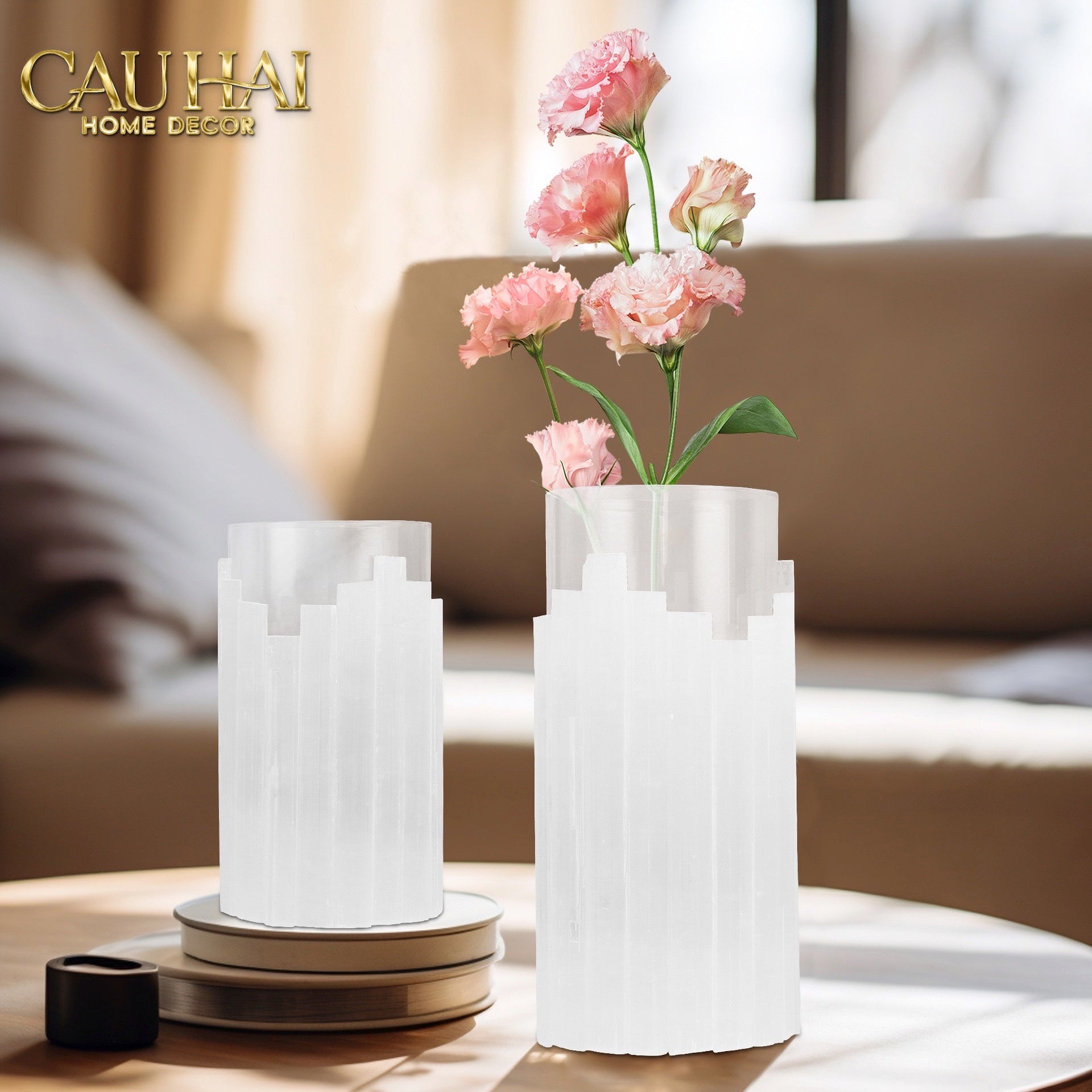 Home Couture - Bình Hoa Thạch Anh Trắng Elite Quartz Allure Gemstone Vases H30 - CẬU HAI HOME DECOR