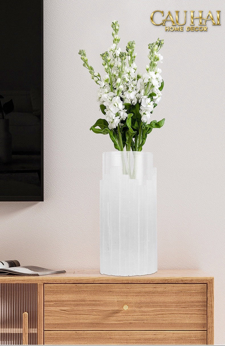 Home Couture - Bình Hoa Thạch Anh Trắng Elite Quartz Allure Gemstone Vases H30 - CẬU HAI HOME DECOR