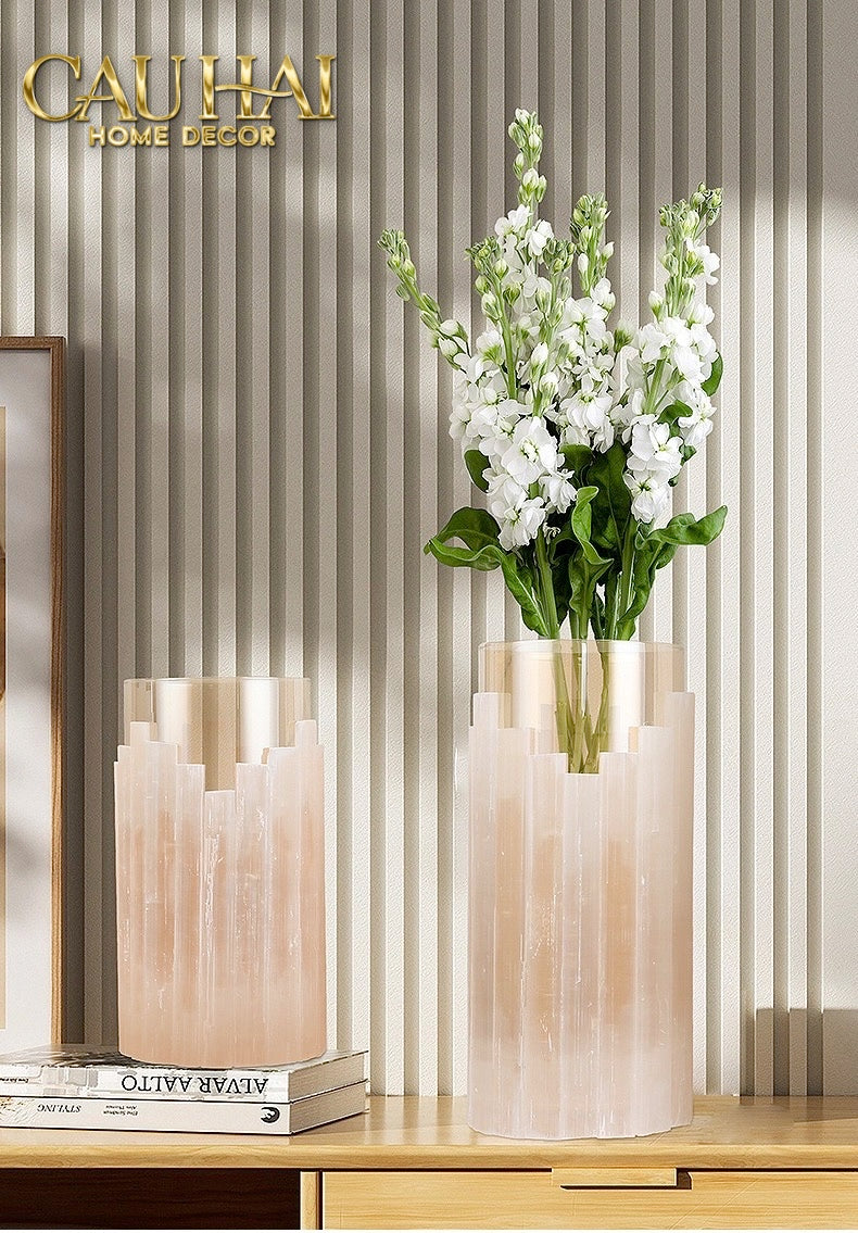 Home Couture - Bình Hoa Thạch Anh Trắng Elite Quartz Allure Gemstone Vases H30 - CẬU HAI HOME DECOR