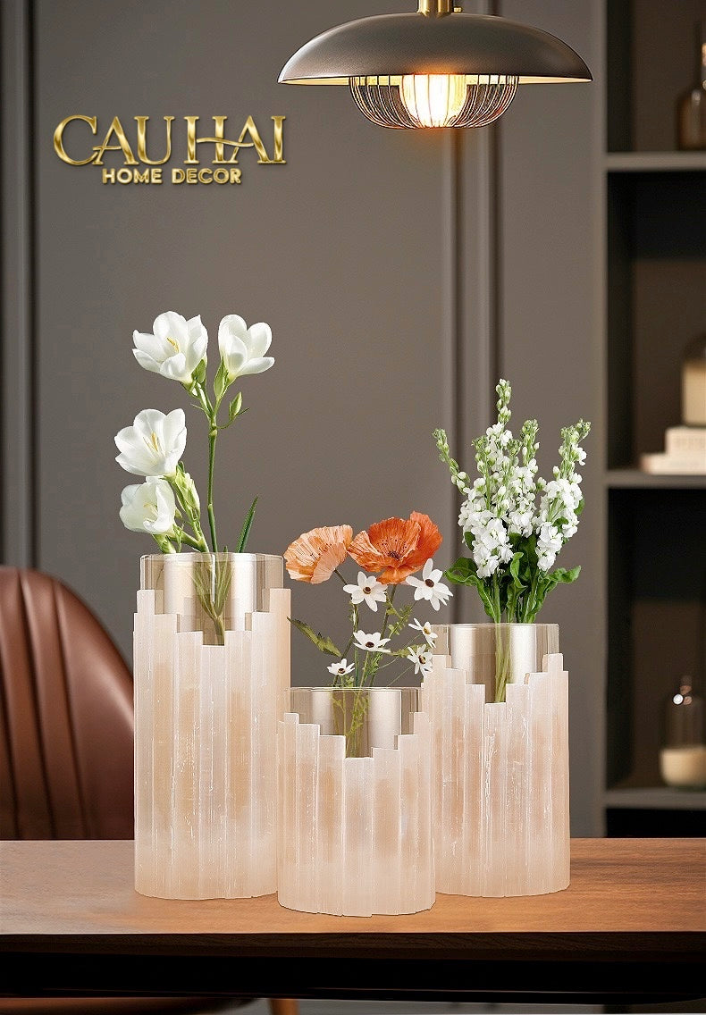 Home Couture - Bình Hoa Thạch Anh Trắng Elite Quartz Allure Gemstone Vases H30 - CẬU HAI HOME DECOR