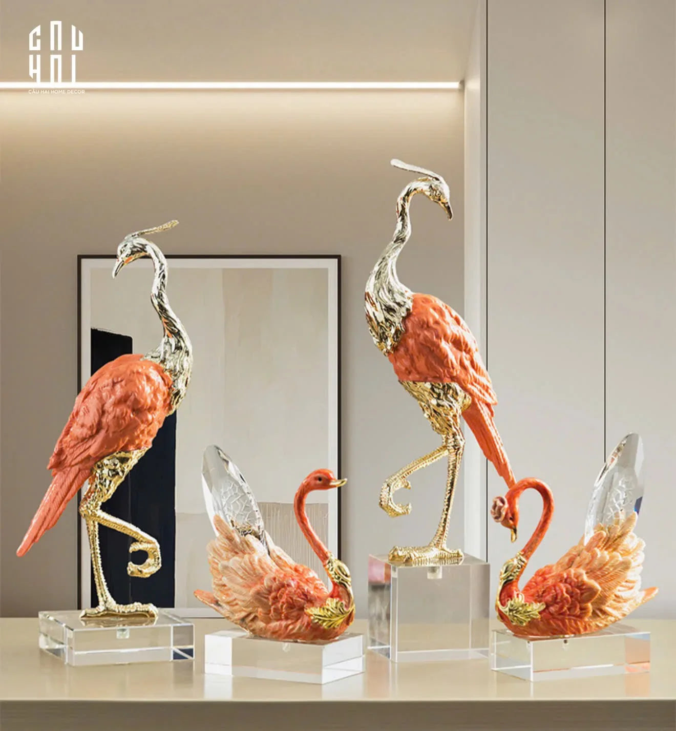HOME COUTURE - TƯỢNG HẠC ĐỒNG CRYSTAL CRANE H41-CẬU HAI HOME DECOR