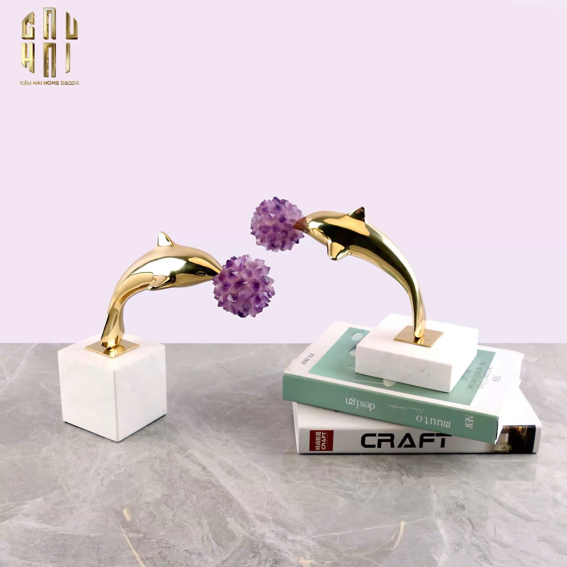 HOME COUTURE - SET TƯỢNG ĐỒNG - DOLPHIN SERENDIPITY AMETHYST-CẬU HAI HOME DECOR