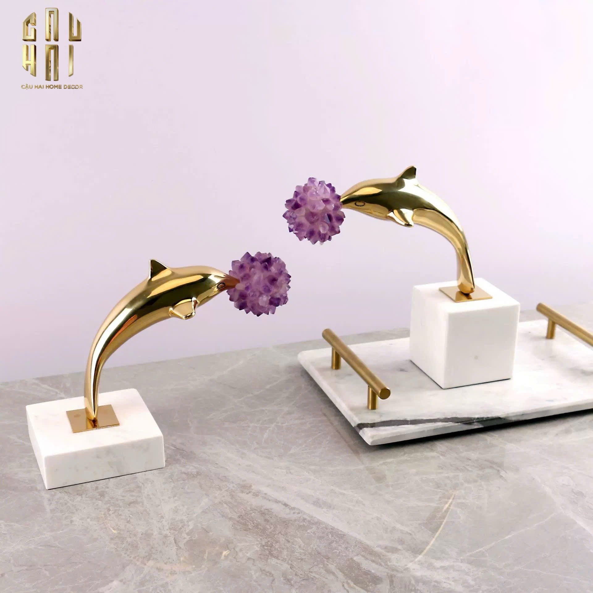 HOME COUTURE - SET TƯỢNG ĐỒNG - DOLPHIN SERENDIPITY AMETHYST-CẬU HAI HOME DECOR