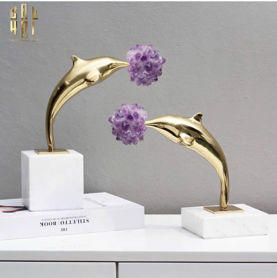 HOME COUTURE - SET TƯỢNG ĐỒNG - DOLPHIN SERENDIPITY AMETHYST-CẬU HAI HOME DECOR