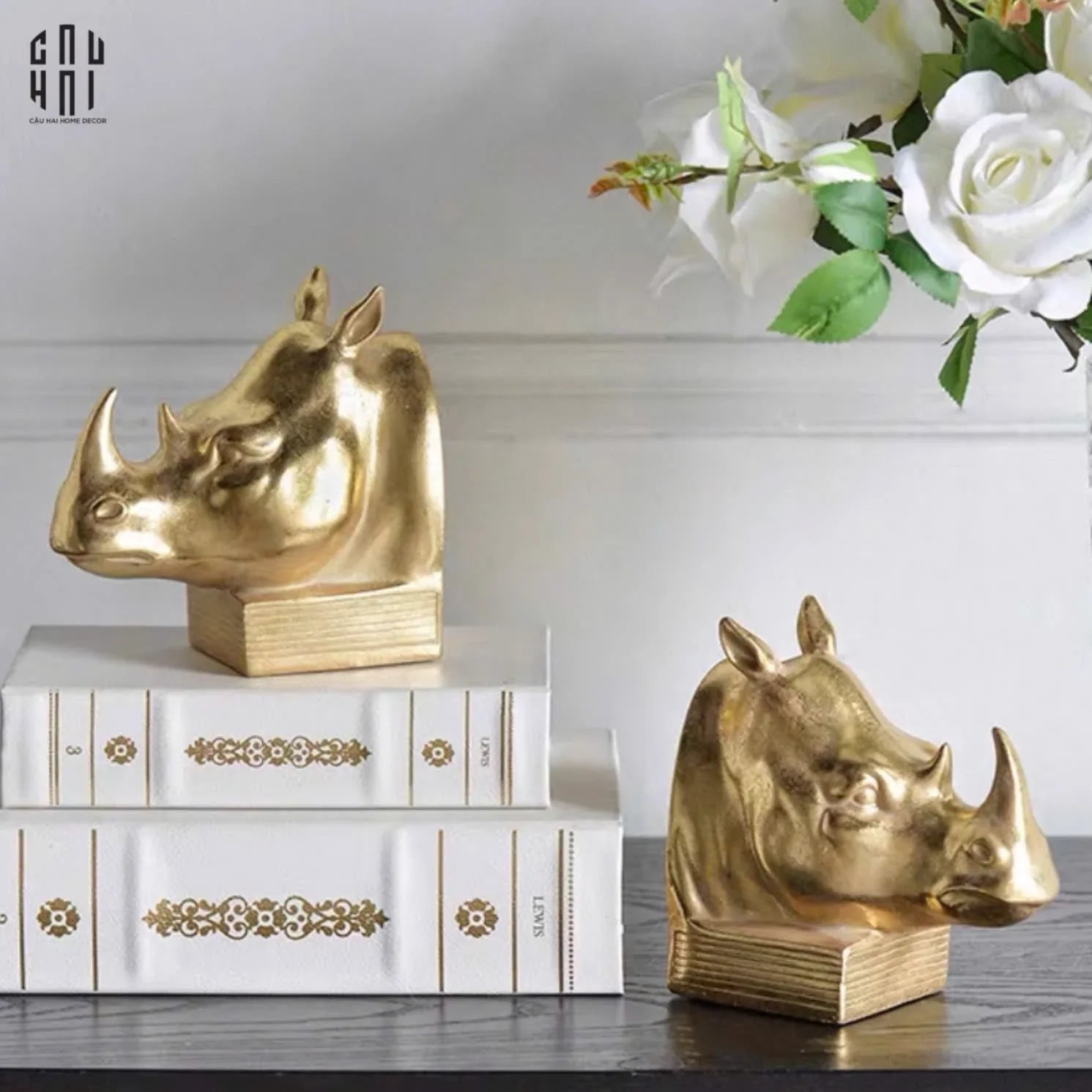HOME COUTURE - CHẶN SÁCH RHINO BRONZE-CẬU HAI HOME DECOR