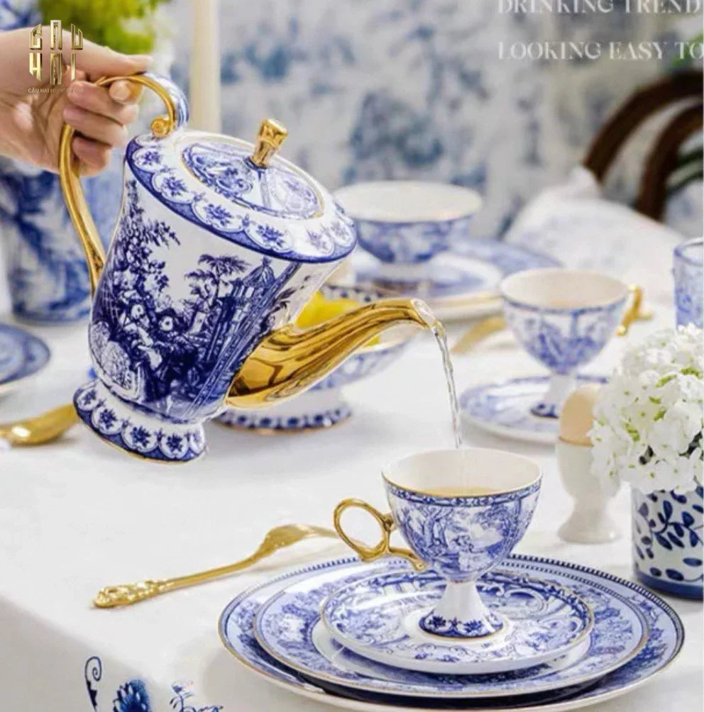 HOME COUTURE - SET BÌNH TRÀ SỨ LAM CAO CẤP ROYAL DYNASTY SS25-CẬU HAI HOME DECOR