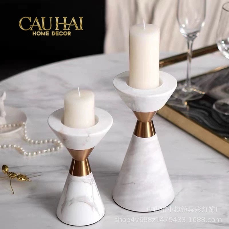 Home Couture - Đế Nến Đá Marble - Ivory Marbre D’Or Candle Holder (Tặng Nến) - CẬU HAI HOME DECOR
