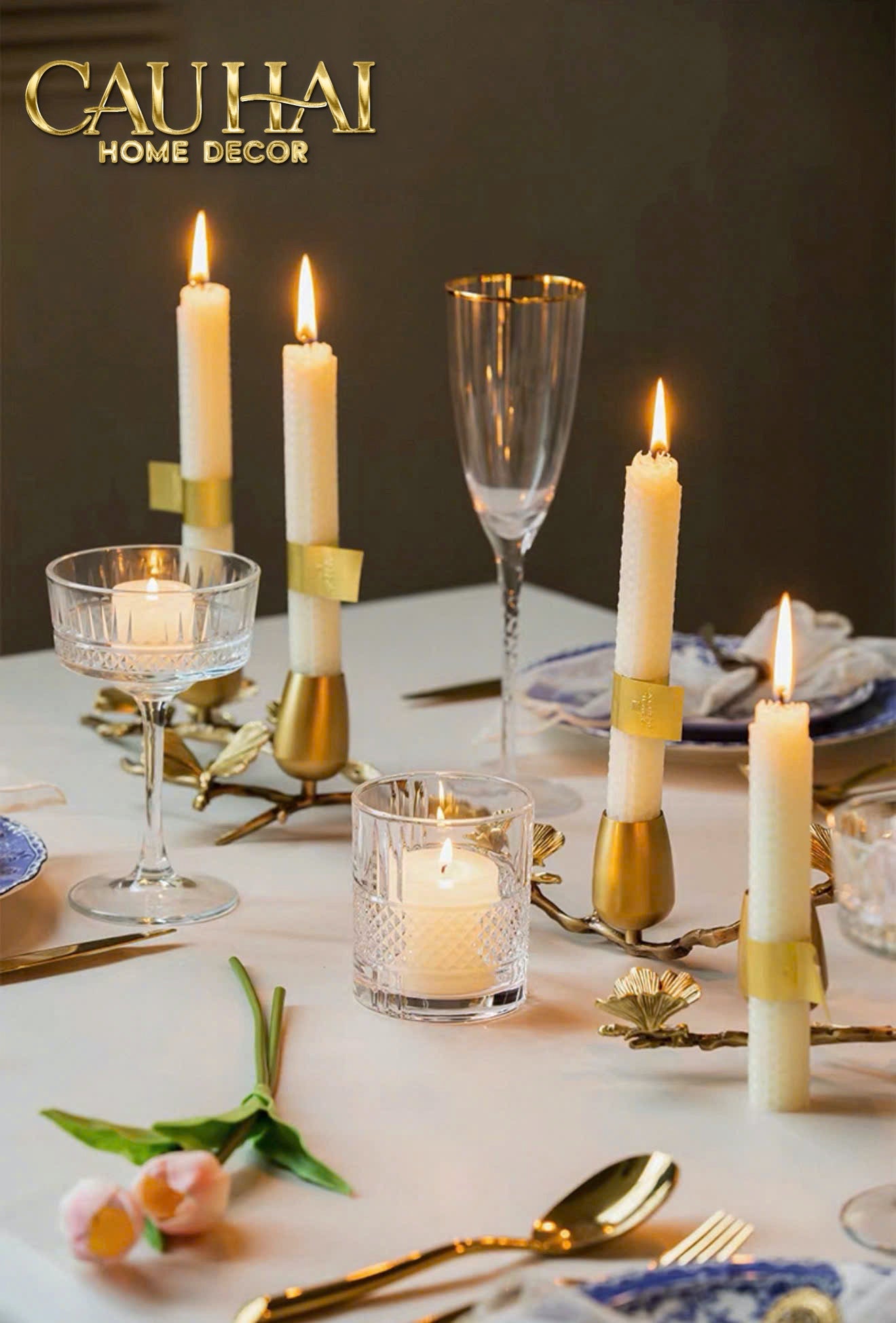 Home Couture - Đế Nến Đồng Triptique Brasson Bloom Candle Centerpiece D44 - CẬU HAI HOME DECOR