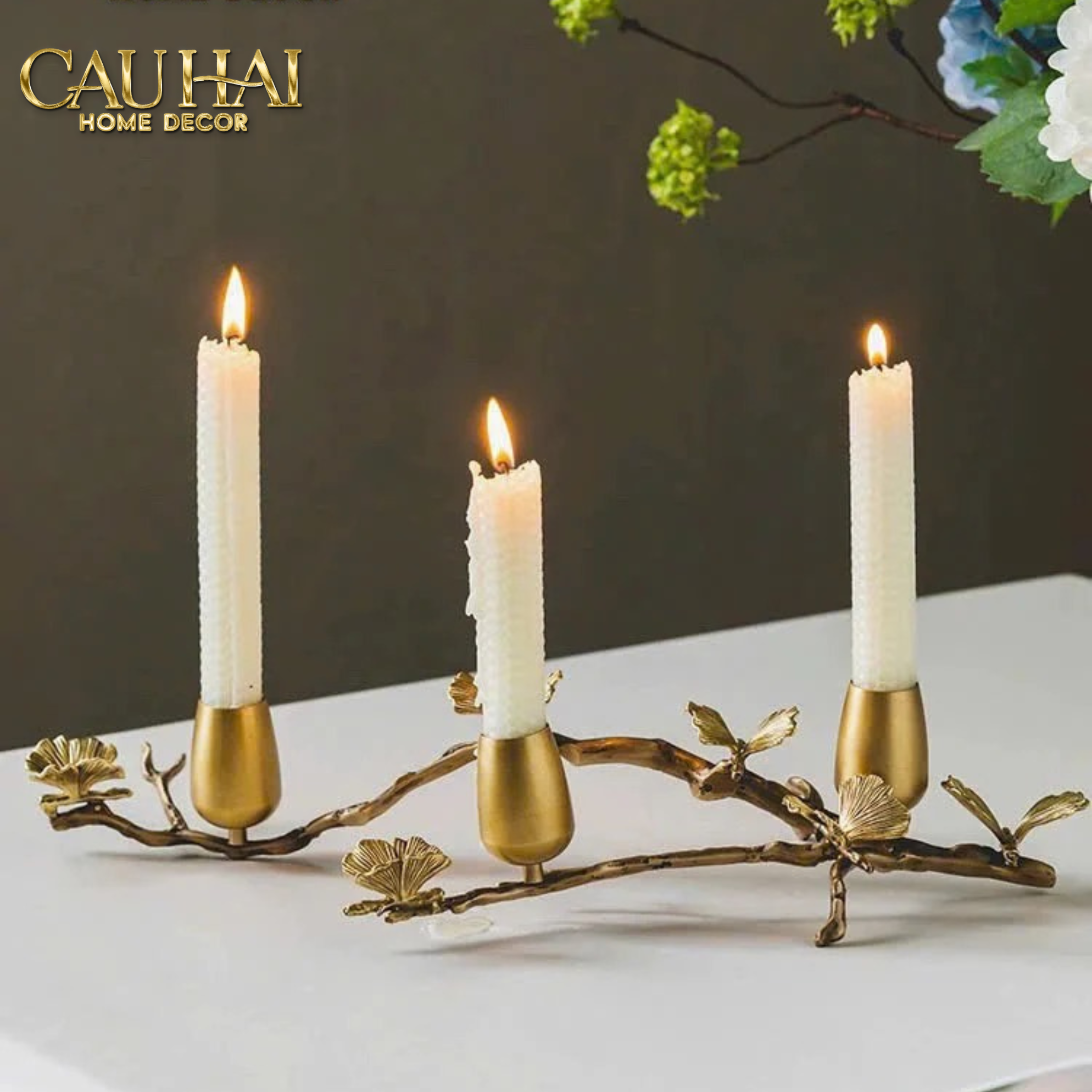 Home Couture - Đế Nến Đồng Triptique Brasson Bloom Candle Centerpiece D44 - CẬU HAI HOME DECOR