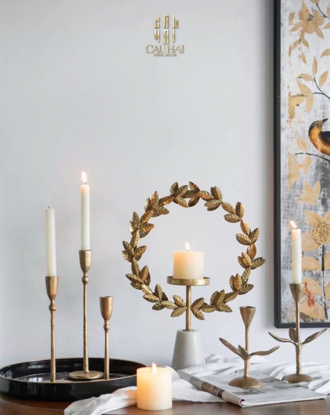 HOME COUTURE - ĐẾ NẾN LAUREL CANDLE HOLDER H45-CẬU HAI HOME DECOR