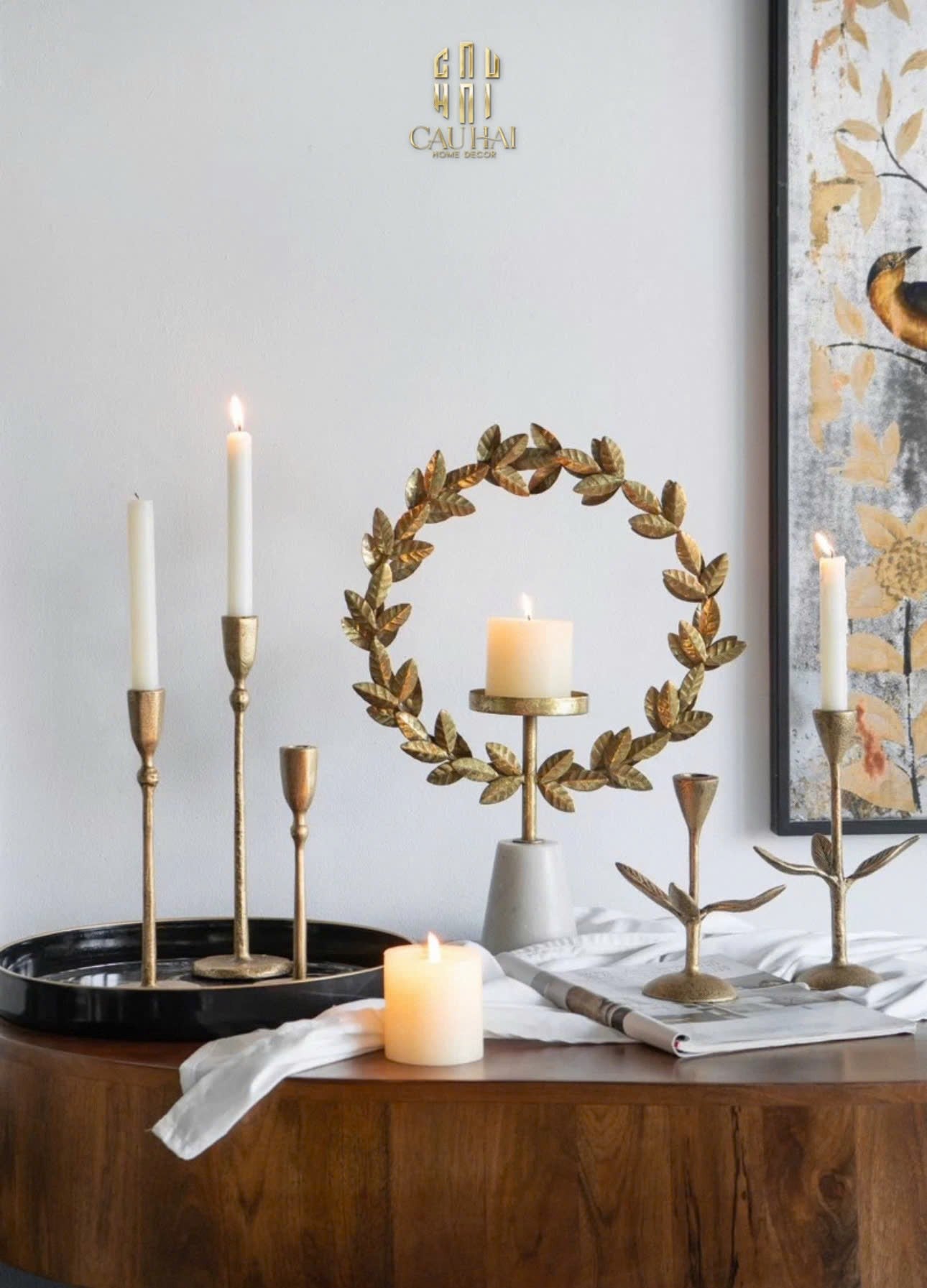 HOME COUTURE - ĐẾ NẾN LAUREL CANDLE HOLDER H45-CẬU HAI HOME DECOR