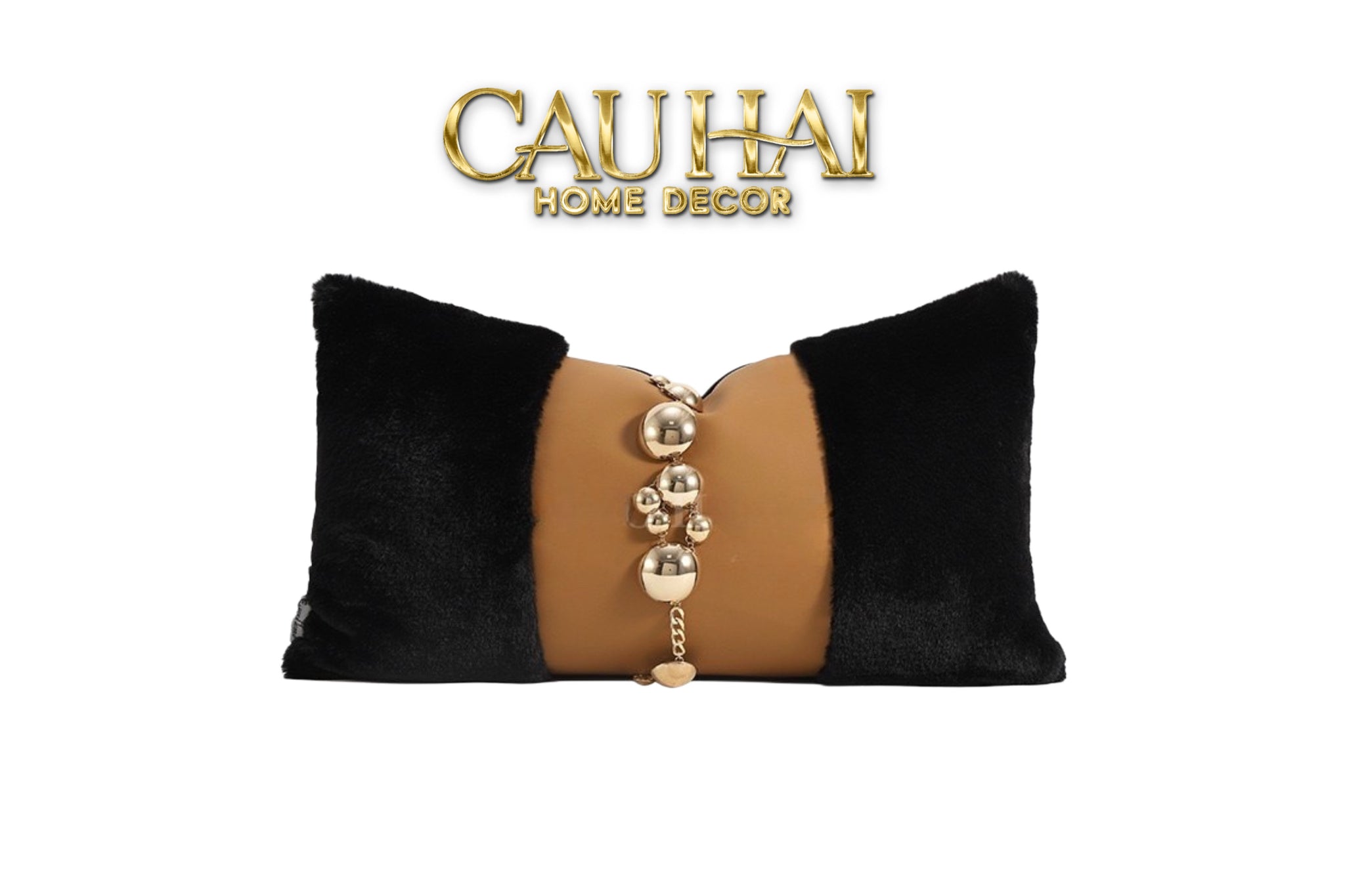 HOME COUTURE - GỐI LÔNG PEANUT LEATHER ORB CHAÎNE 30x50-CẬU HAI HOME DECOR