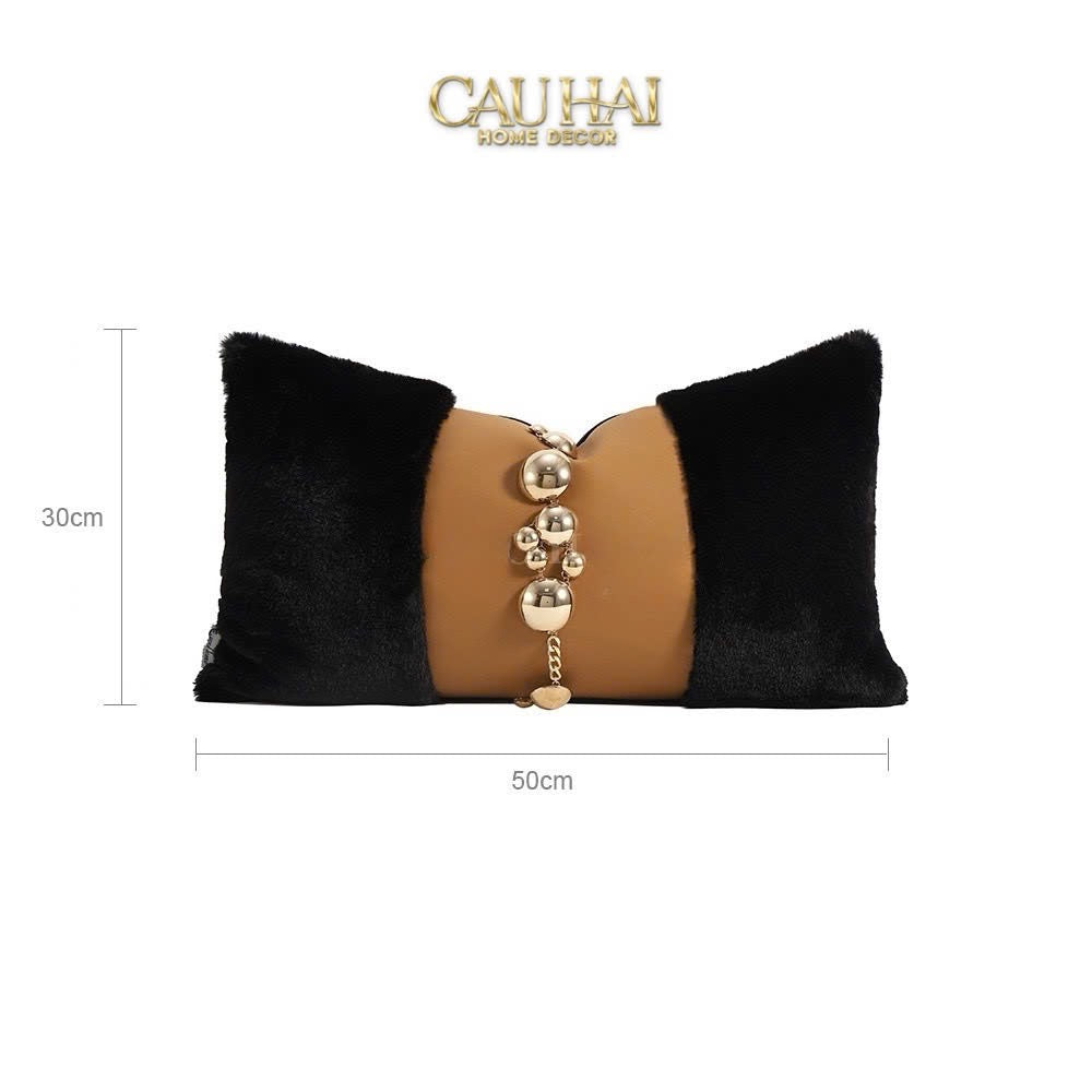 HOME COUTURE - GỐI LÔNG PEANUT LEATHER ORB CHAÎNE 30x50-CẬU HAI HOME DECOR