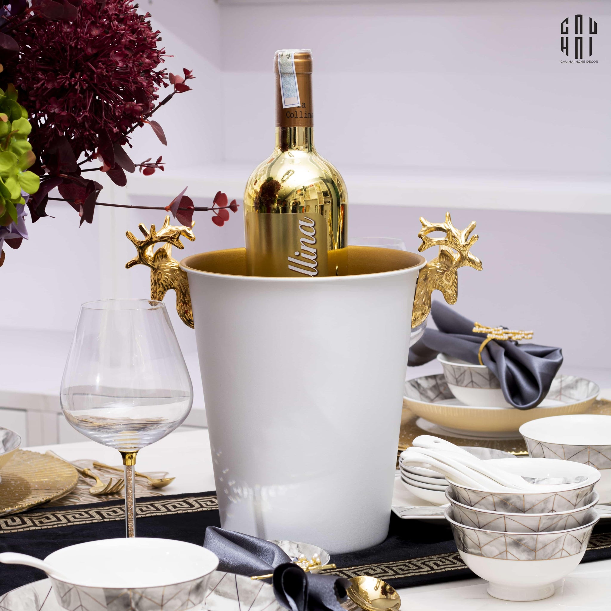 HOME COUTURE - GOLDEN ELK ICE BUCKET WHITE 5L SS25-CẬU HAI HOME DECOR