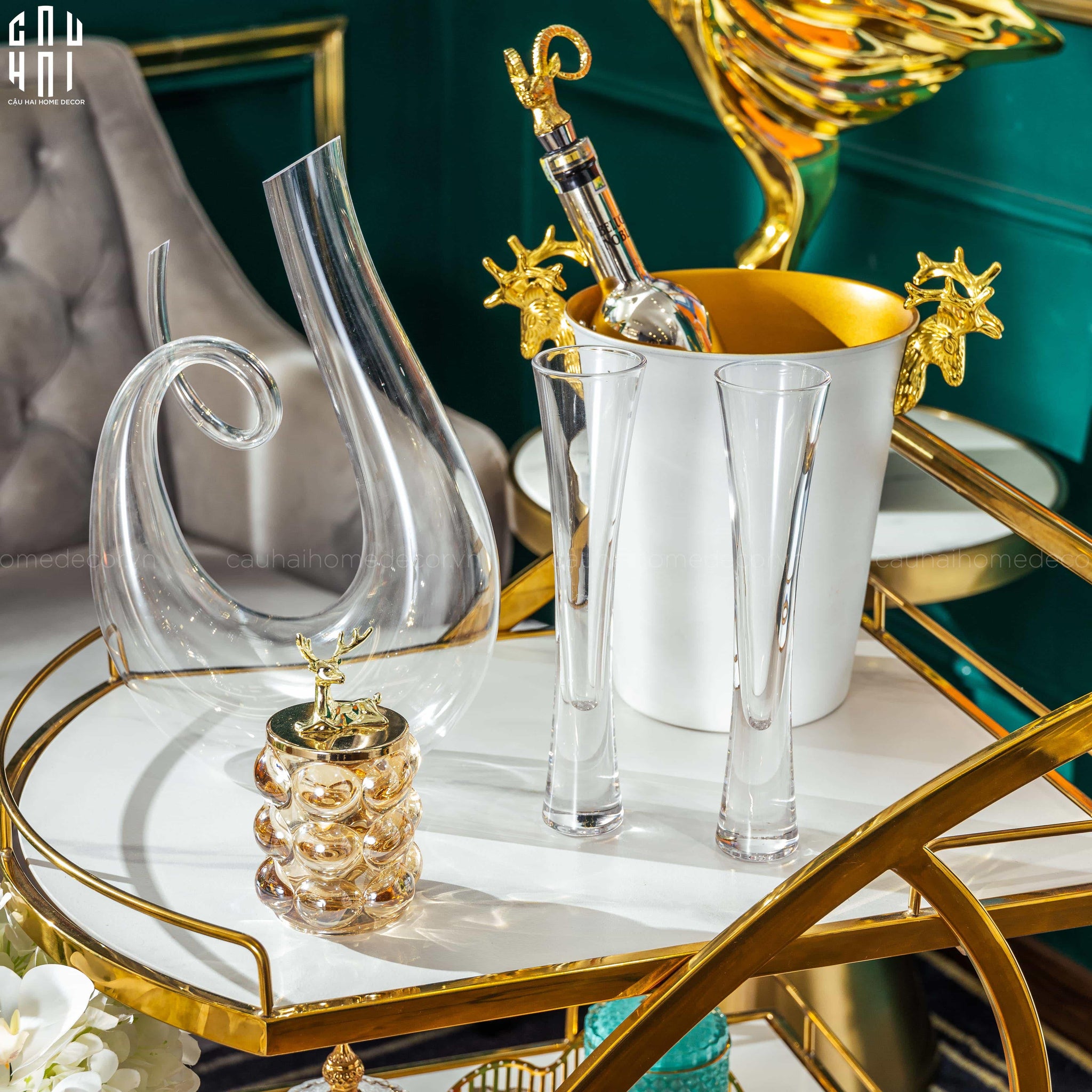 HOME COUTURE - GOLDEN ELK ICE BUCKET WHITE 5L SS25-CẬU HAI HOME DECOR