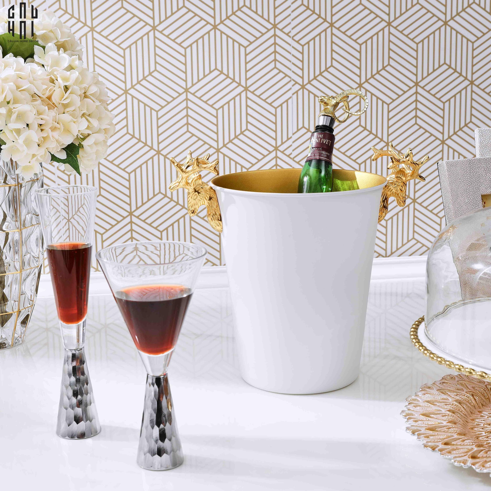 HOME COUTURE - GOLDEN ELK ICE BUCKET WHITE 5L SS25-CẬU HAI HOME DECOR