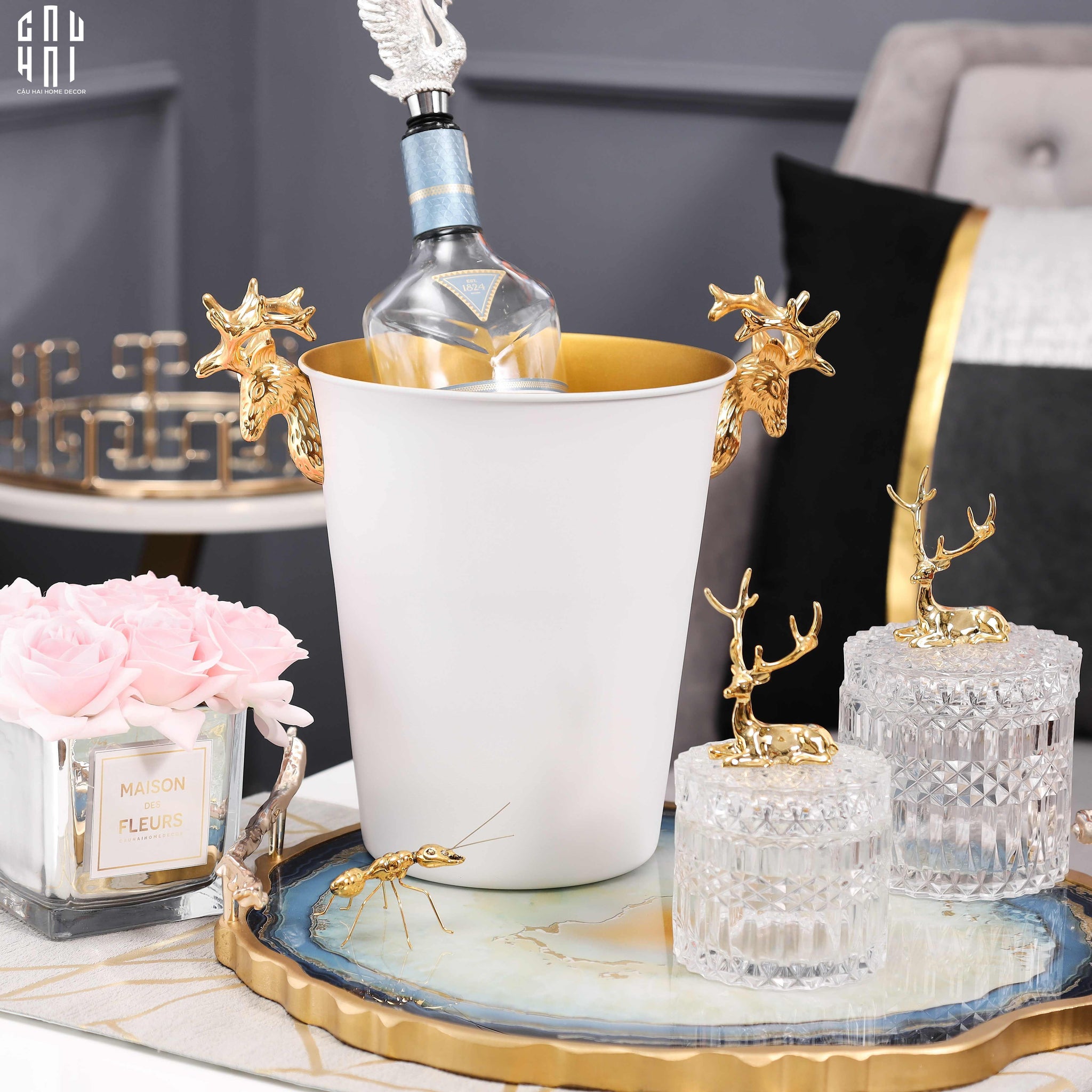 HOME COUTURE - GOLDEN ELK ICE BUCKET WHITE 5L SS25-CẬU HAI HOME DECOR