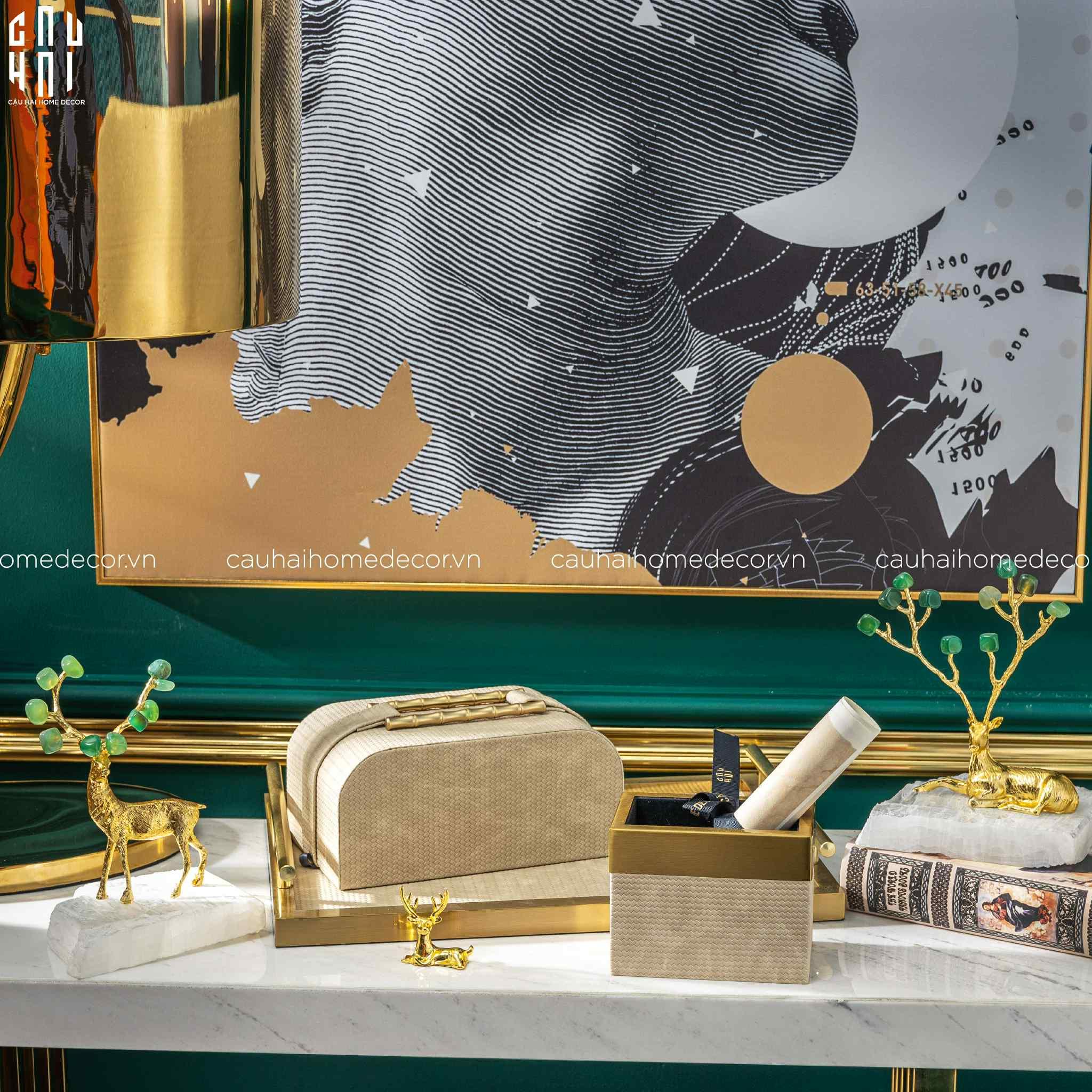 Home Couture - Hộp Khăn Giấy Gỗ Sồi Bamboo Saddles - Savoir / Ivoire - CẬU HAI HOME DECOR