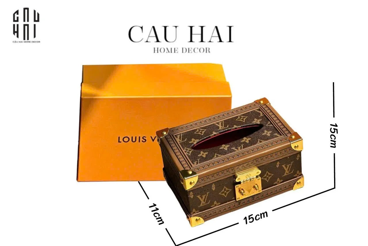 HOME COUTURE - HỘP KHĂN GIẤY VALI LOUIS TRUNK MONOGRAM - TABAC FULL BOX-CẬU HAI HOME DECOR