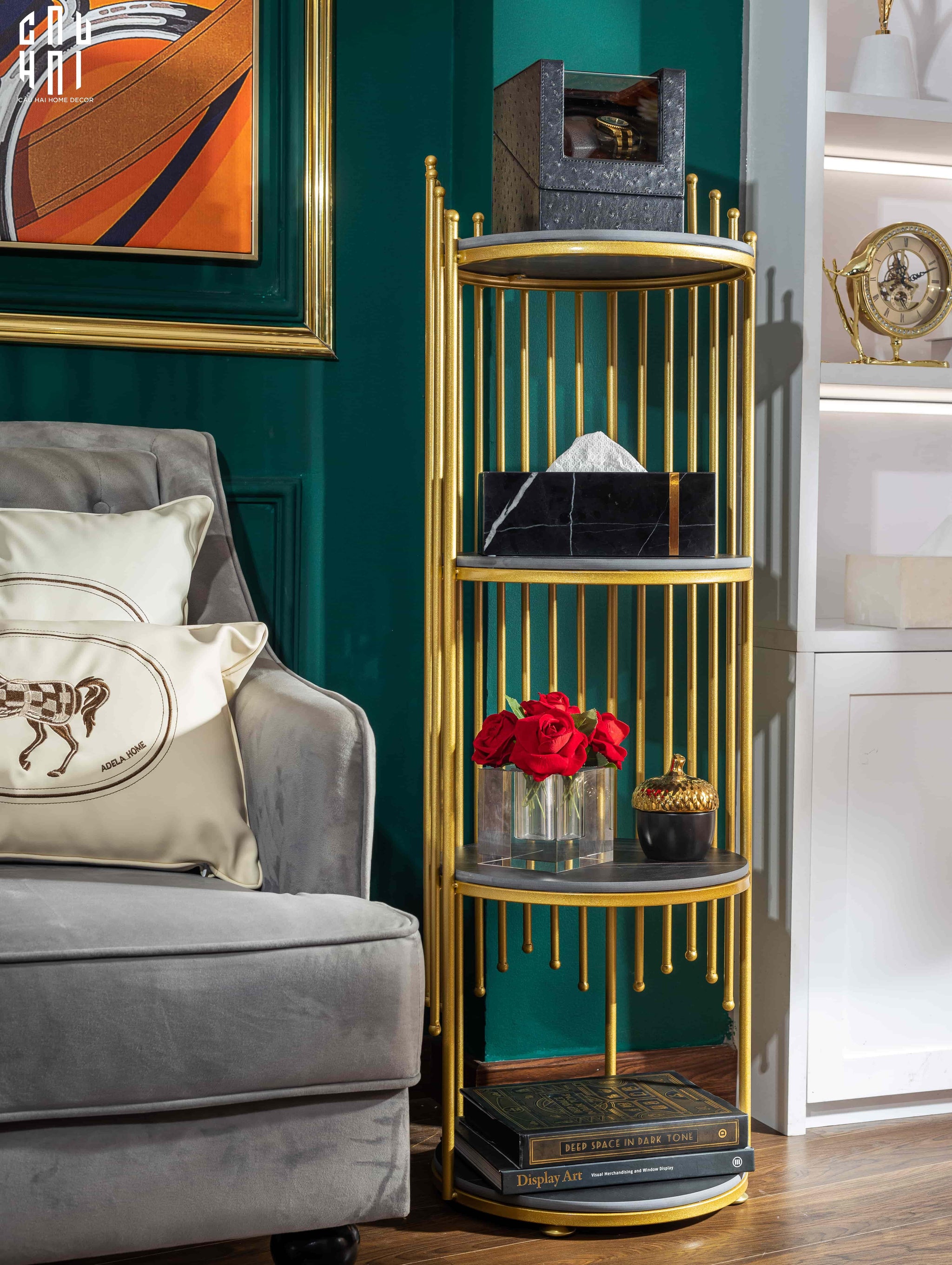 HOME COUTURE - KỆ 4 TẦNG COLLIN BLACK MARBLE STONE SS25-CẬU HAI HOME DECOR