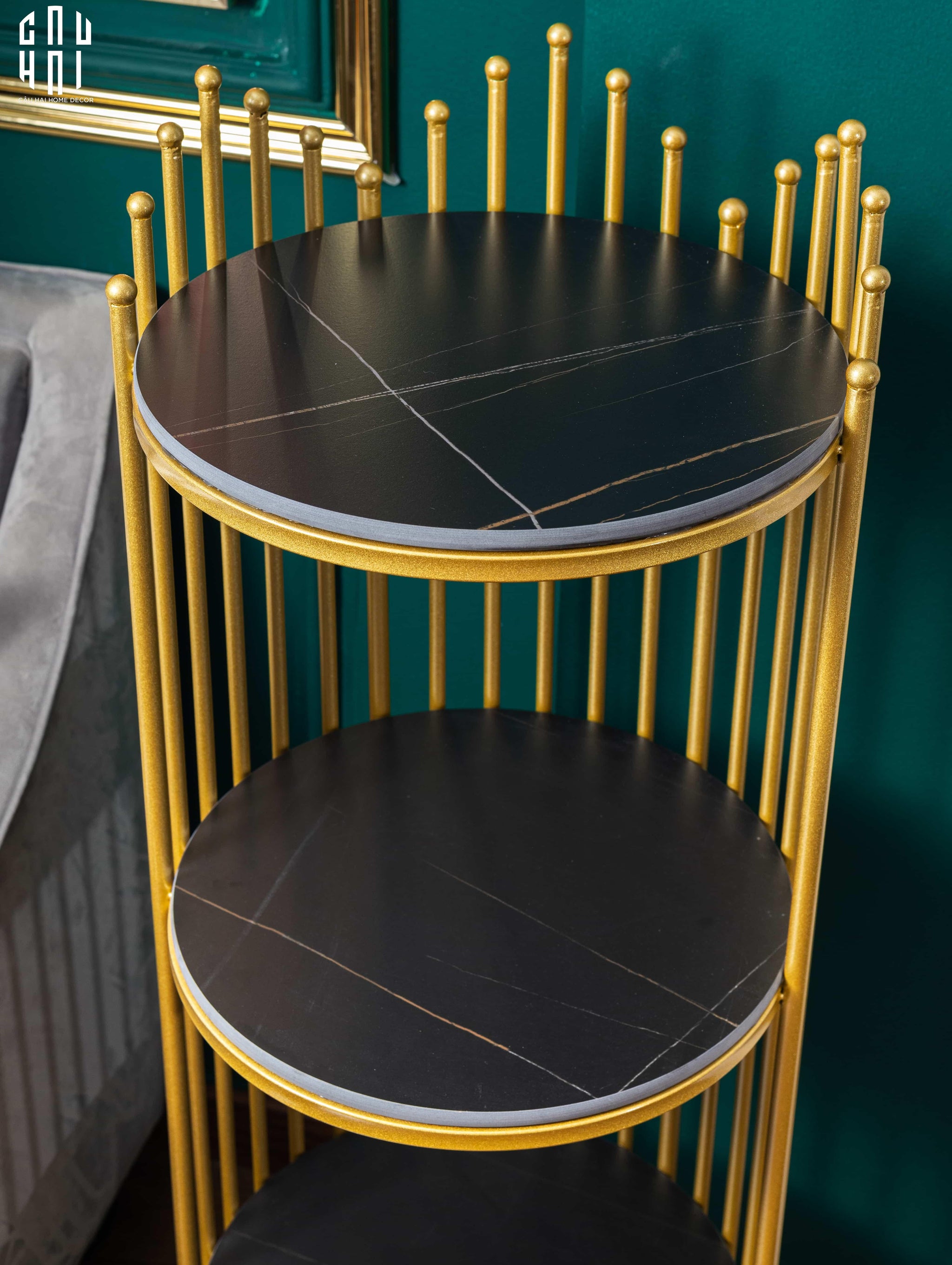 HOME COUTURE - KỆ 4 TẦNG COLLIN BLACK MARBLE STONE SS25-CẬU HAI HOME DECOR