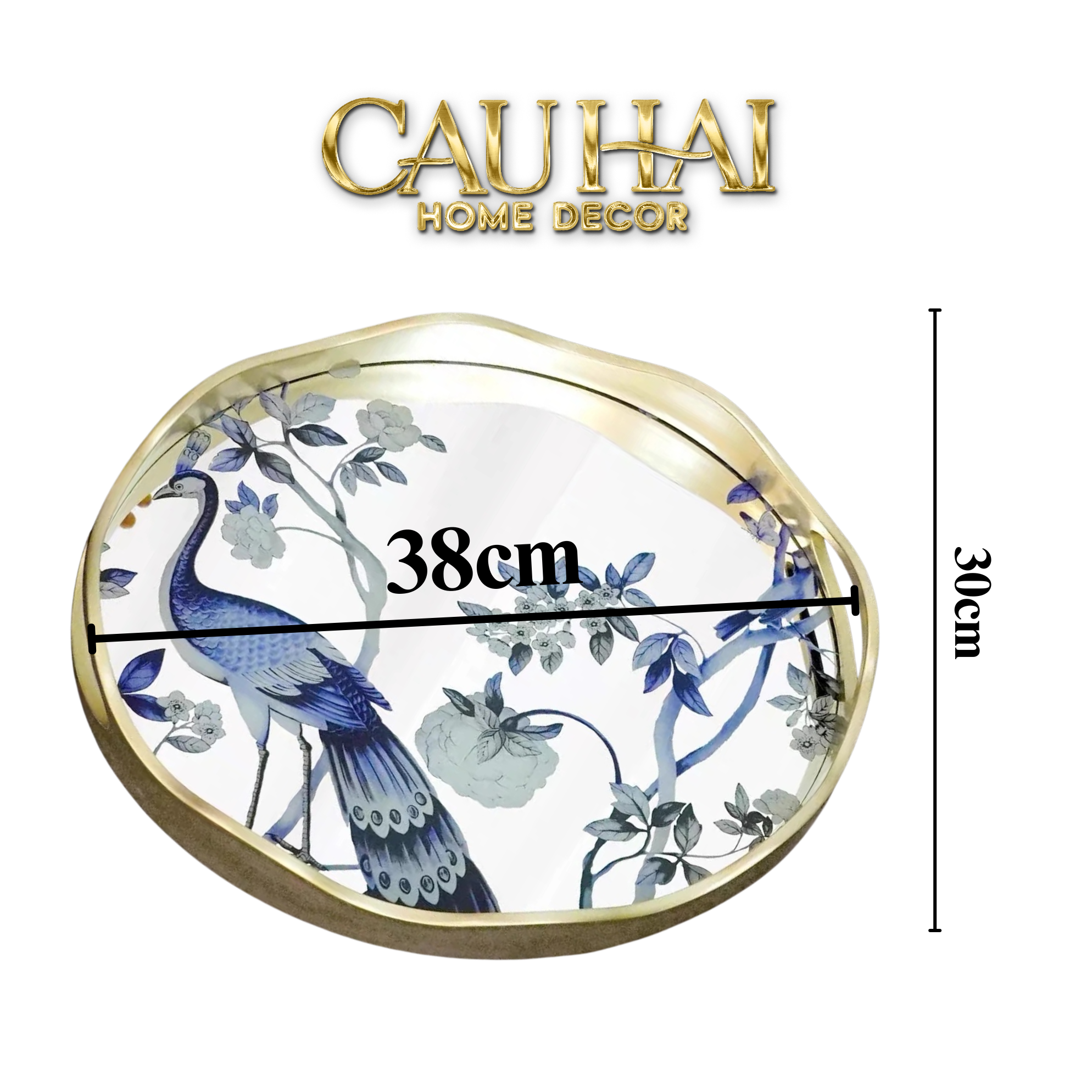 Home Couture - Khay Gương Plateau Ovale Paon Oriental 30X38 - CẬU HAI HOME DECOR