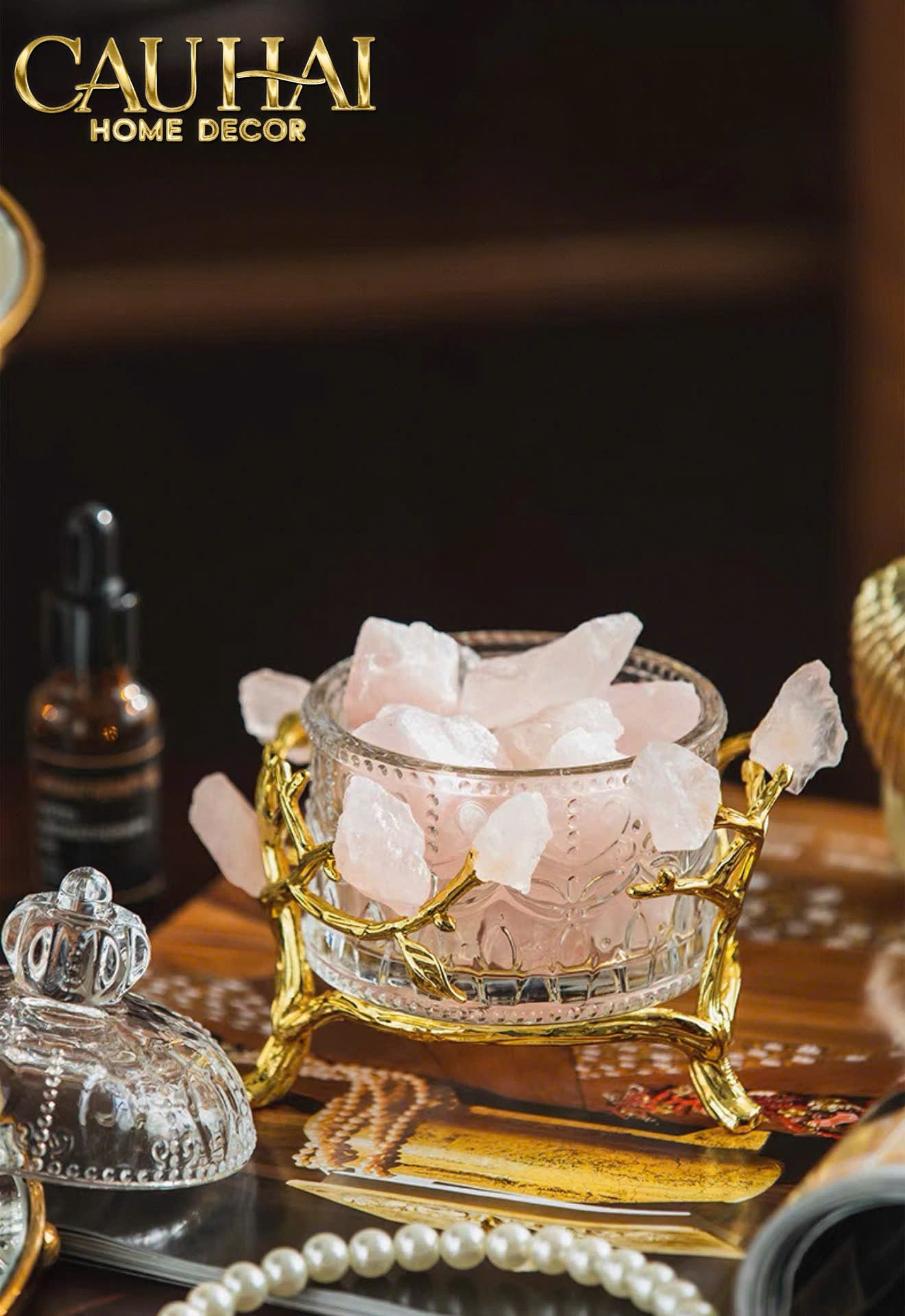 HOME COUTURE - LỌ PHA LÊ ĐÁ QUÝ JEWELRY DELIGHT - ROSE QUARTZ FW25-CẬU HAI HOME DECOR