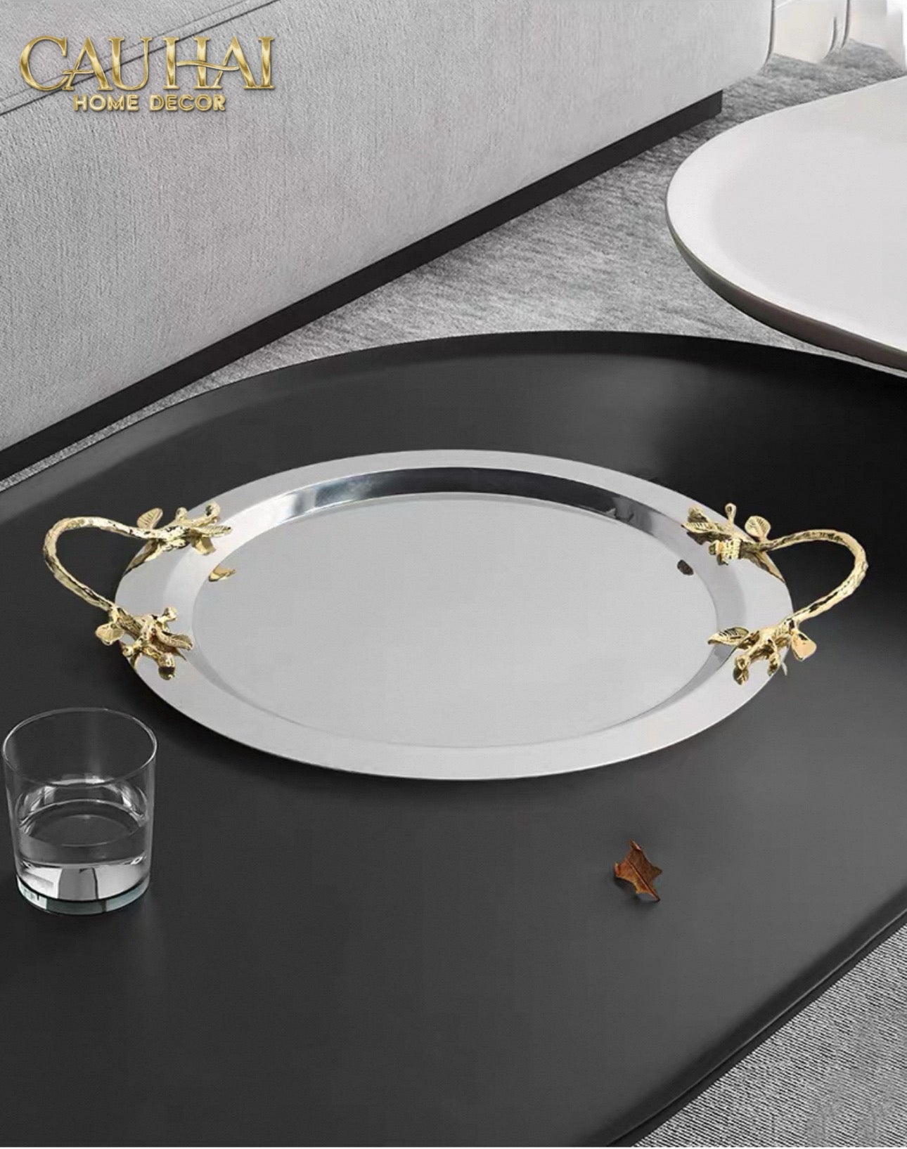 HOME COUTURE - MISTLETOE PLATINUM TRAY D49-CẬU HAI HOME DECOR
