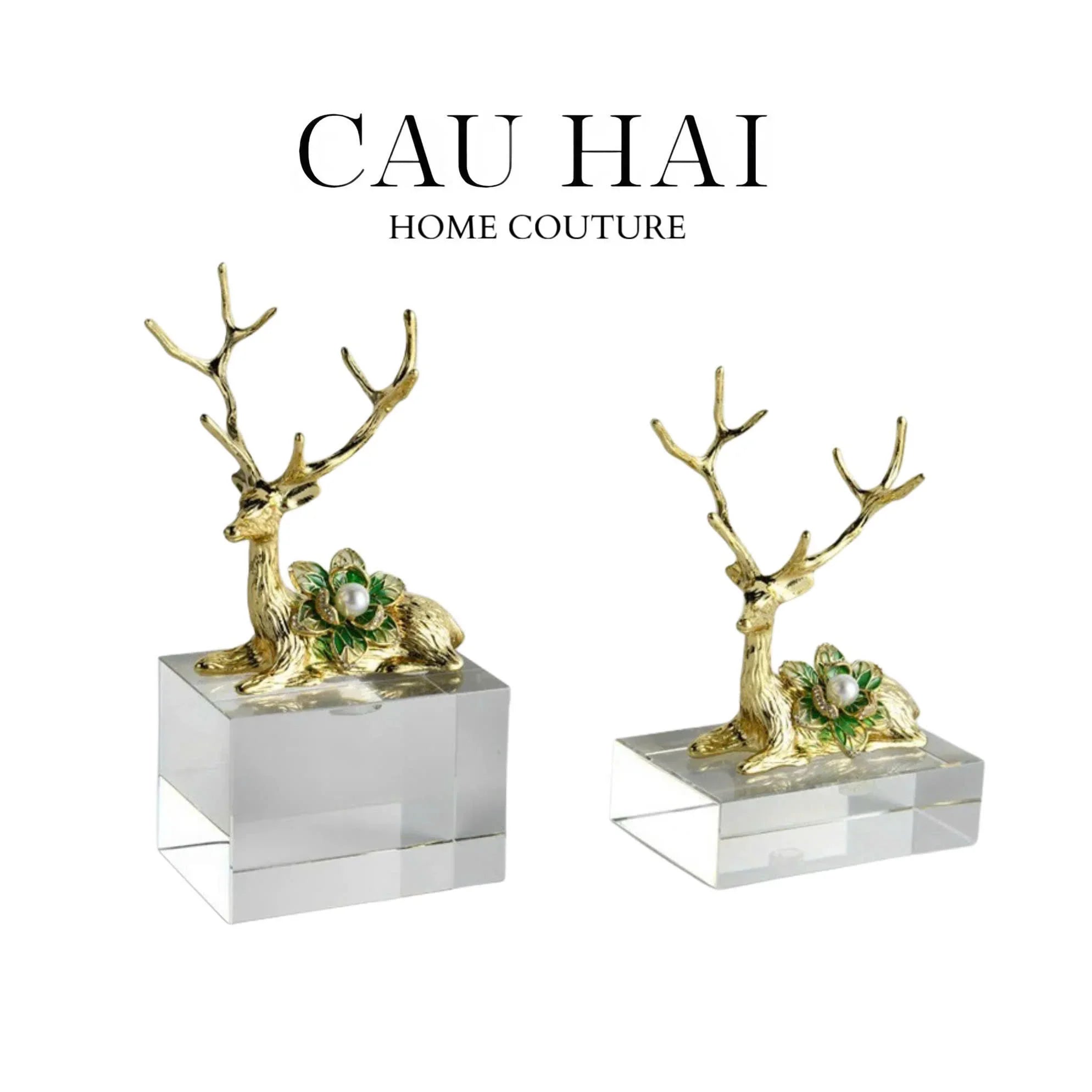 HOME COUTURE - SET 2 TƯỢNG HƯƠU ĐỒNG PHA LÊ - PEARL ELK H21/17-CẬU HAI HOME DECOR