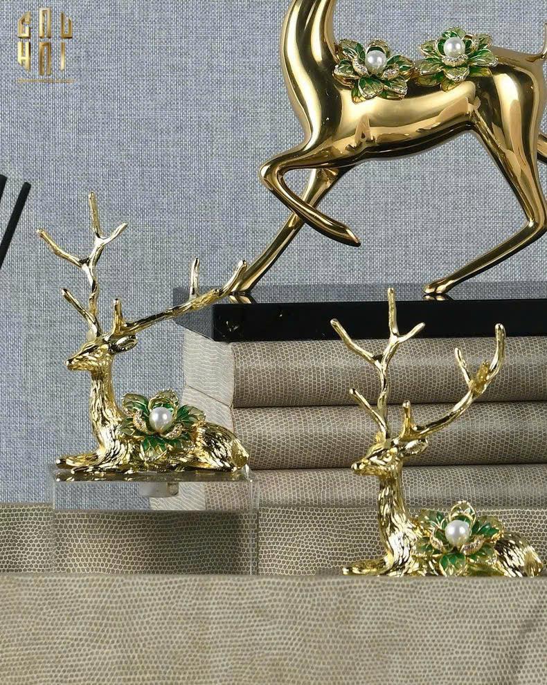 HOME COUTURE - SET 2 TƯỢNG HƯƠU ĐỒNG PHA LÊ - PEARL ELK H21/17-CẬU HAI HOME DECOR