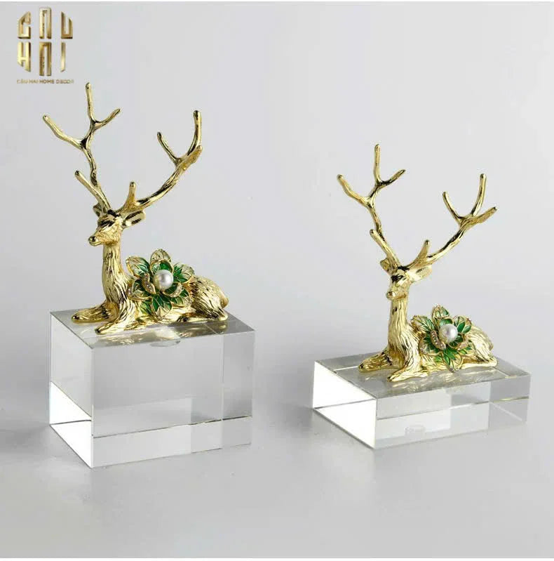 HOME COUTURE - SET 2 TƯỢNG HƯƠU ĐỒNG PHA LÊ - PEARL ELK H21/17-CẬU HAI HOME DECOR