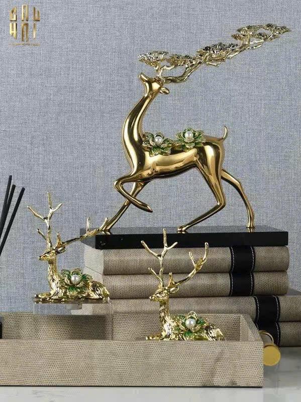 HOME COUTURE - SET 2 TƯỢNG HƯƠU ĐỒNG PHA LÊ - PEARL ELK H21/17-CẬU HAI HOME DECOR