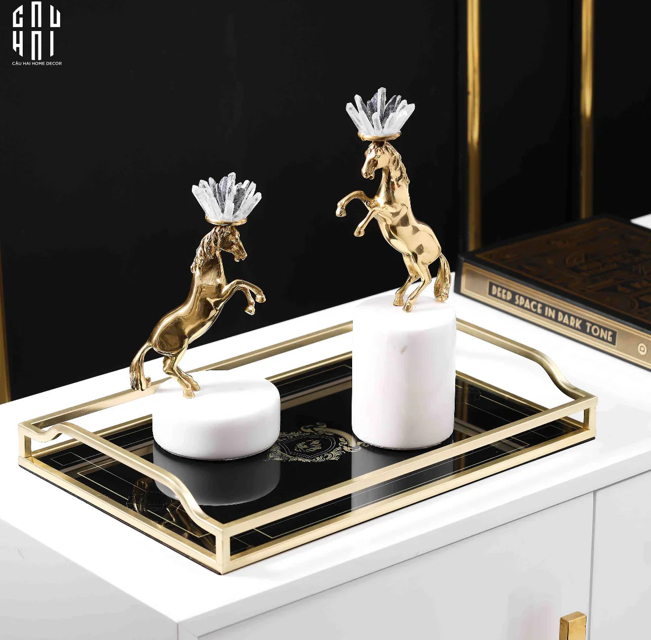 HOME COUTURE - SET 2 TƯỢNG NGỰA ROYAL HORSE BLUE QUARTZ-CẬU HAI HOME DECOR