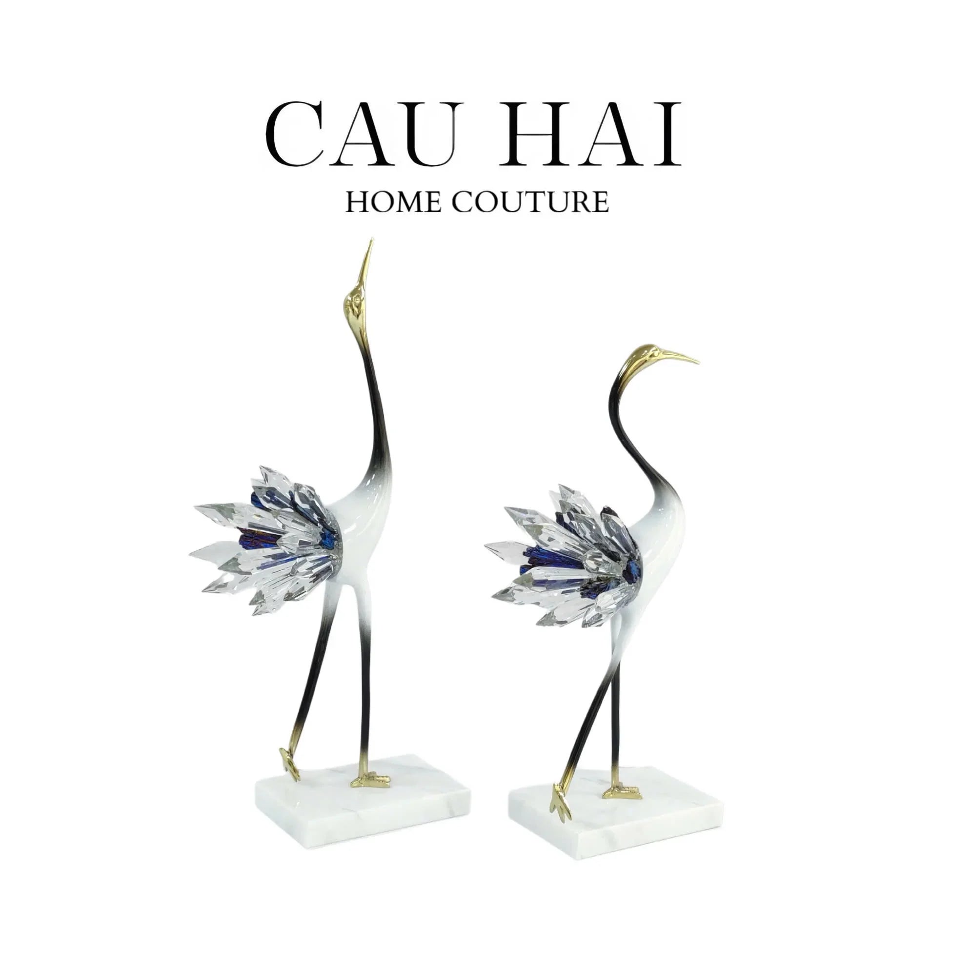 HOME COUTURE - SET 2 TƯỢNG TIÊN HẠC PHA LÊ - CELESTIAL CRYSTAL CRANES-CẬU HAI HOME DECOR