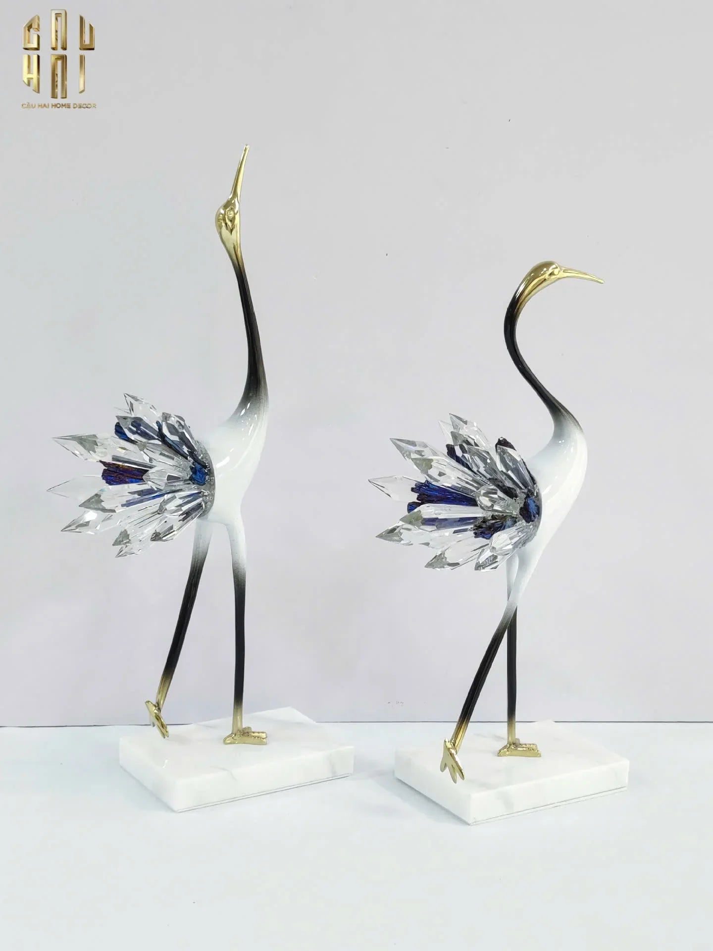 HOME COUTURE - SET 2 TƯỢNG TIÊN HẠC PHA LÊ - CELESTIAL CRYSTAL CRANES-CẬU HAI HOME DECOR