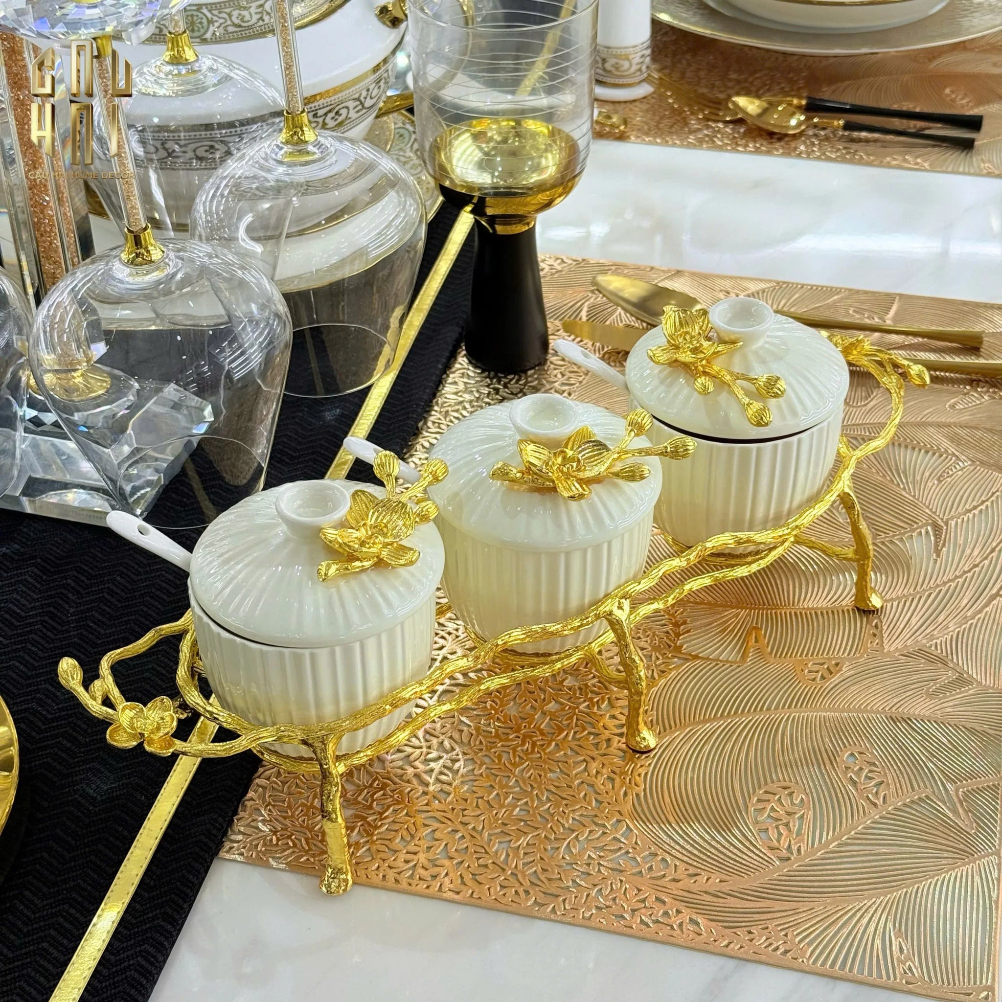 Home Couture - Set 3 Lọ Golden Branch Trilogy - CẬU HAI HOME DECOR