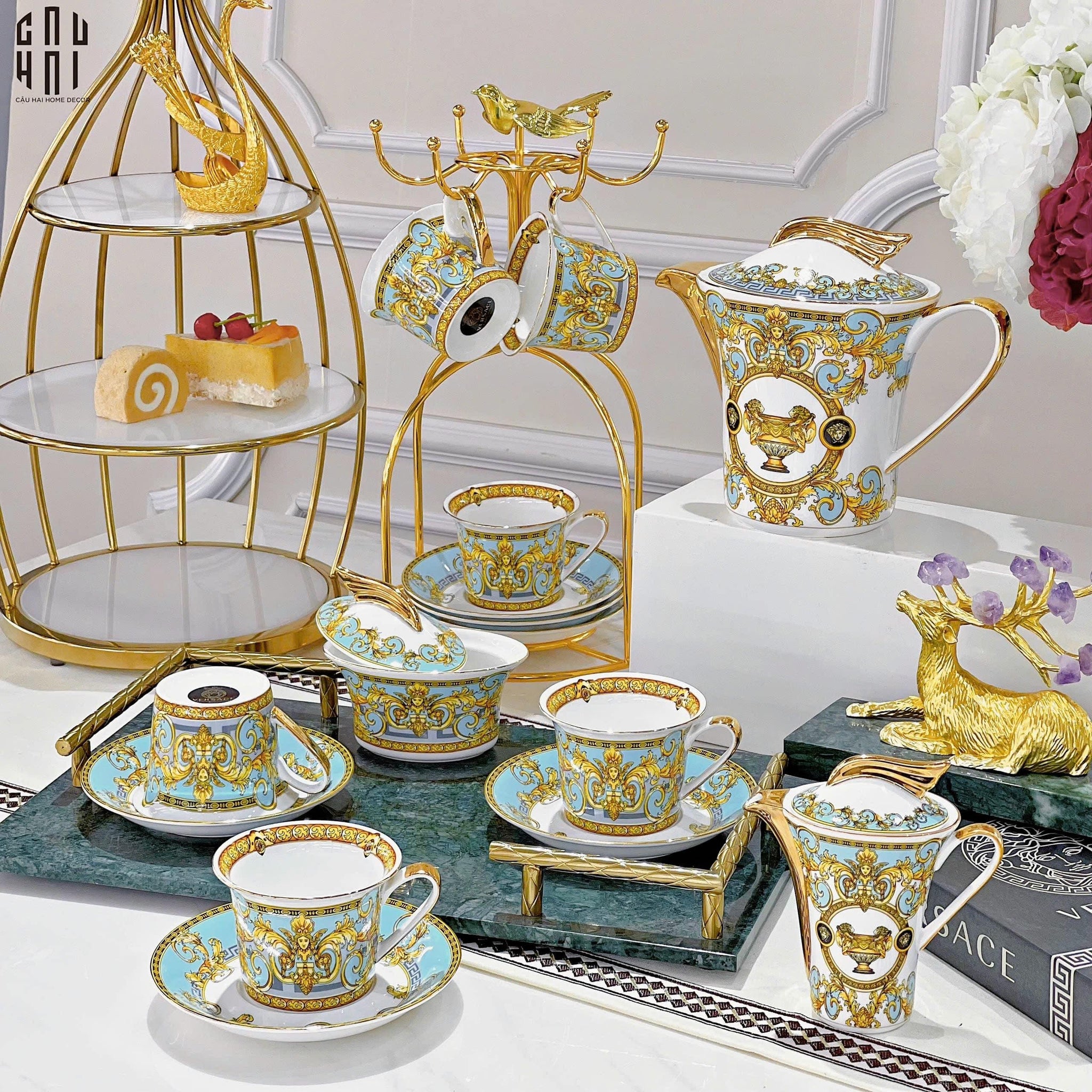 HOME COUTURE - SET BÌNH TRÀ BLUE BAROCCO FULL BOX SS25-CẬU HAI HOME DECOR