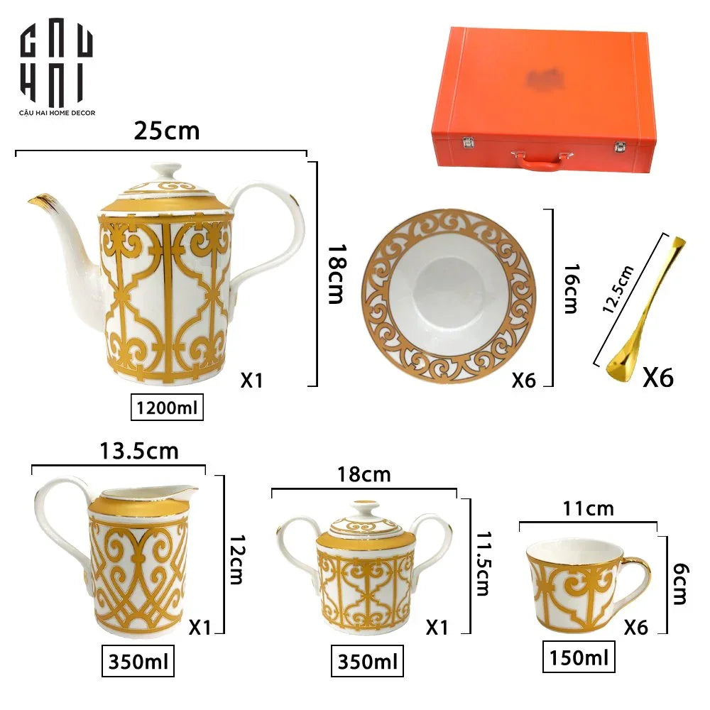 HOME COUTURE - SET BÌNH TRÀ ELITE LUXURY 21PCS - LEATHER BOX-CẬU HAI HOME DECOR