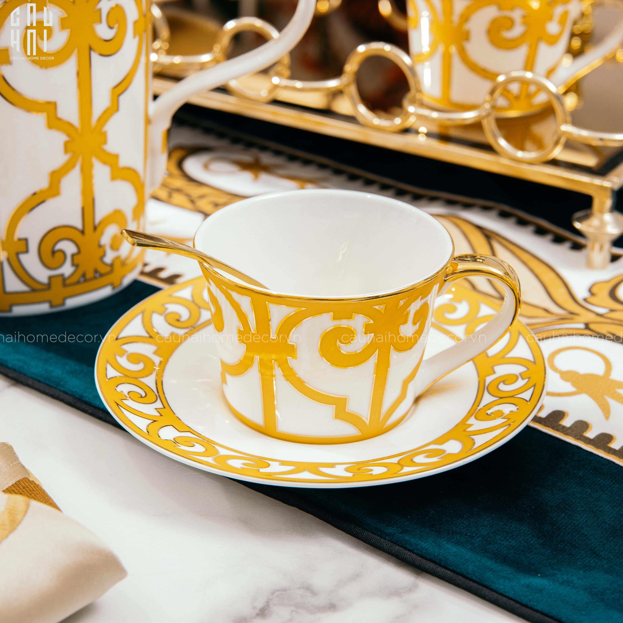 HOME COUTURE - SET BÌNH TRÀ ELITE LUXURY 21PCS - LEATHER BOX-CẬU HAI HOME DECOR