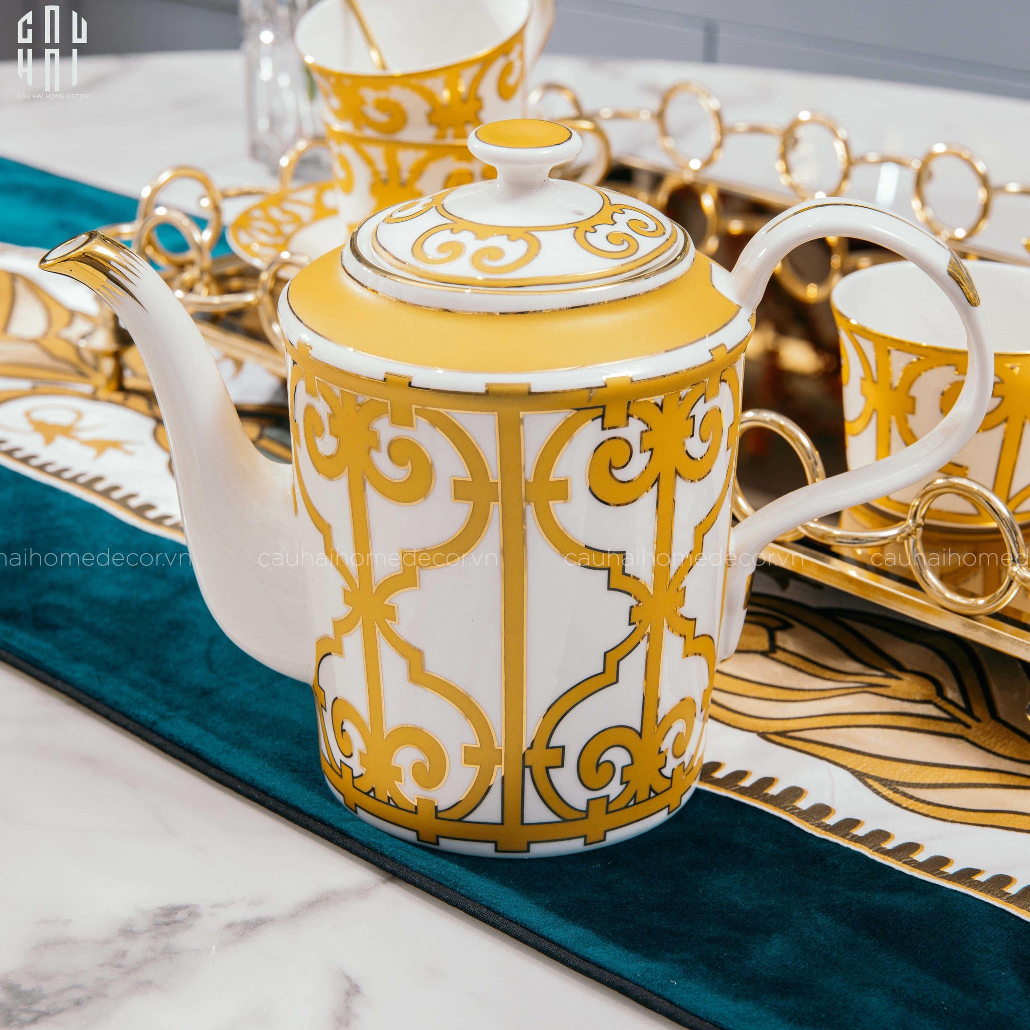 HOME COUTURE - SET BÌNH TRÀ ELITE LUXURY 21PCS - LEATHER BOX-CẬU HAI HOME DECOR