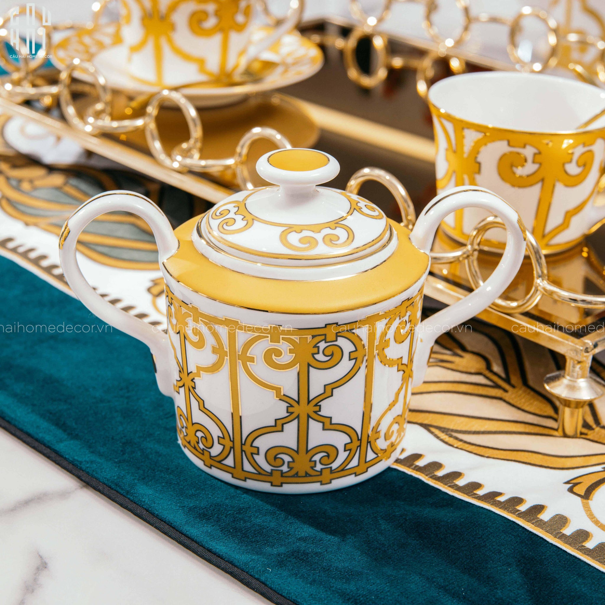 HOME COUTURE - SET BÌNH TRÀ ELITE LUXURY 21PCS - LEATHER BOX-CẬU HAI HOME DECOR