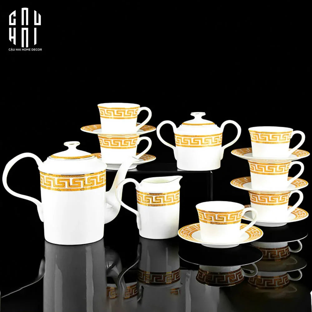 HOME COUTURE - SET BÌNH TRÀ GOLDEN GREEK KEY - FULL BOX SS25-CẬU HAI HOME DECOR