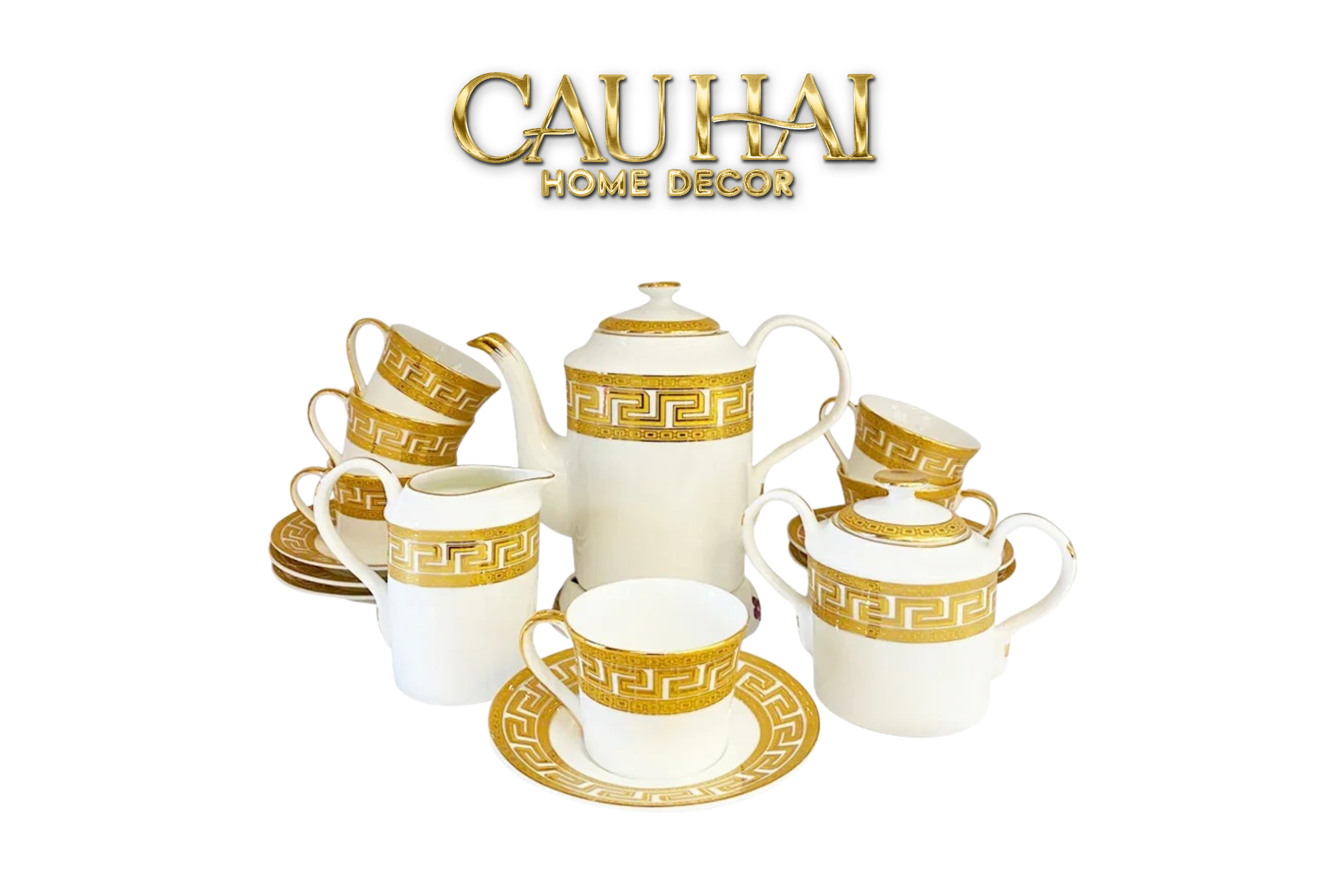 Home Couture - Set Bình Trà Golden Greek Key - Full Box Ss25 - CẬU HAI HOME DECOR