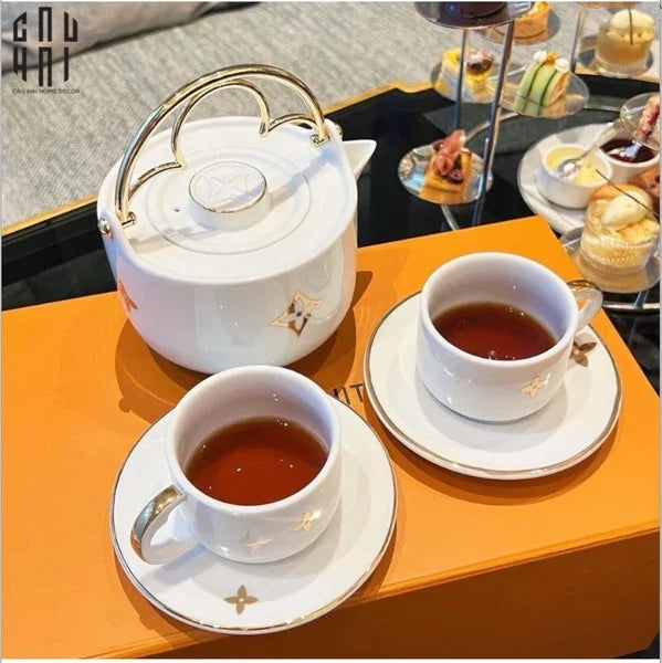HOME COUTURE - SET BÌNH TRÀ LOUIS.V 2 TÁCH BASIC WHITE - FULL BOX SS25-CẬU HAI HOME DECOR